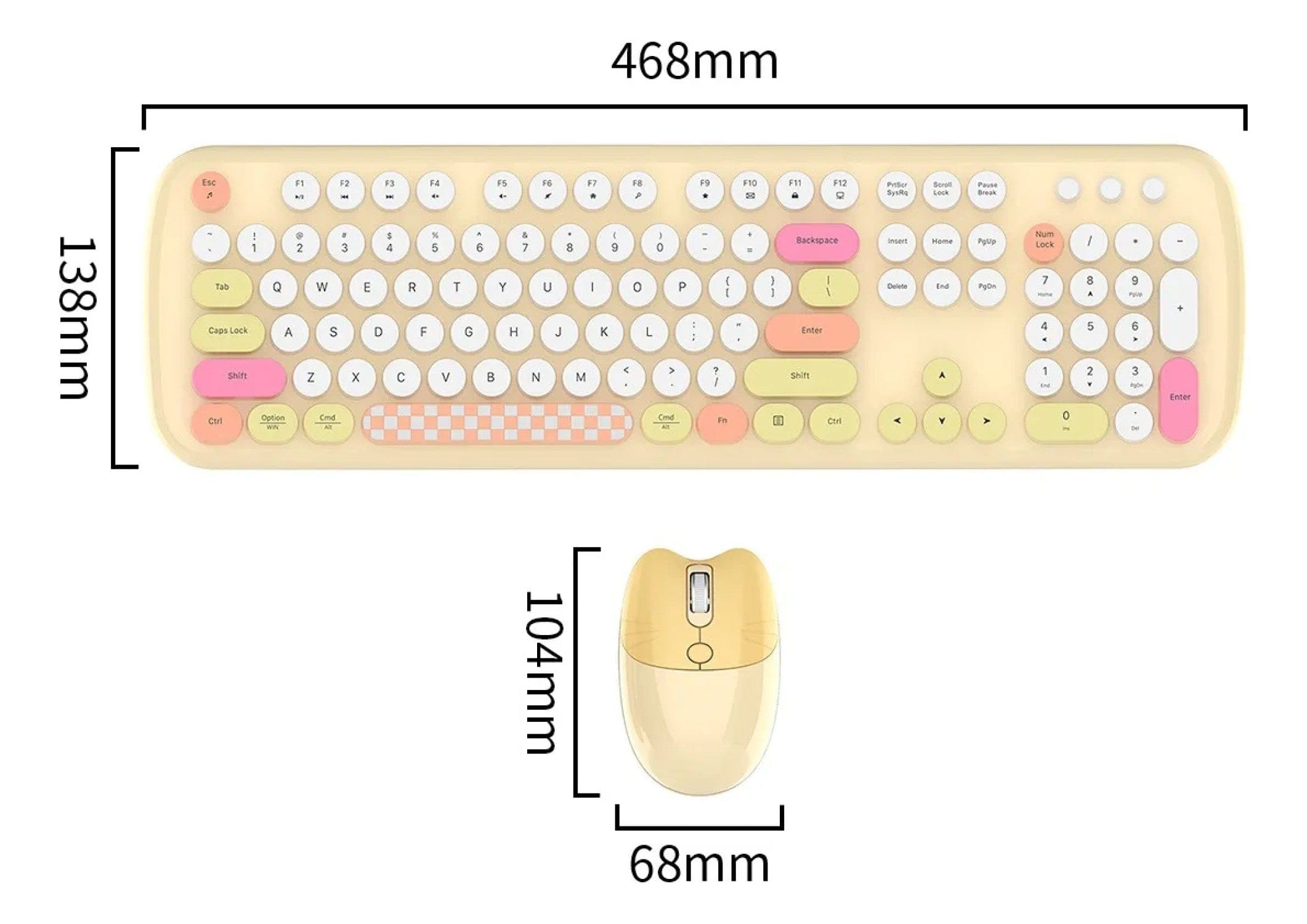 Wireless Keyboard & Mouse Combo - Silent Click, Colorful 104 Keys