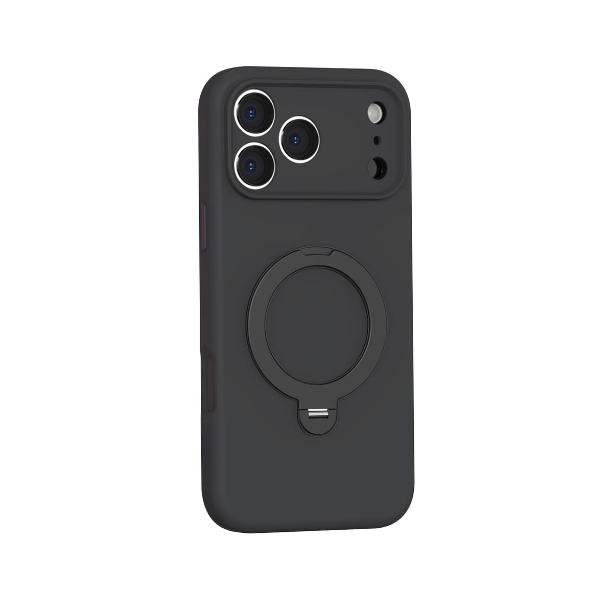 iPhone 18 Pro Venture Series liquid silicone MagSafe case with 360° ring stand in Black – view 2