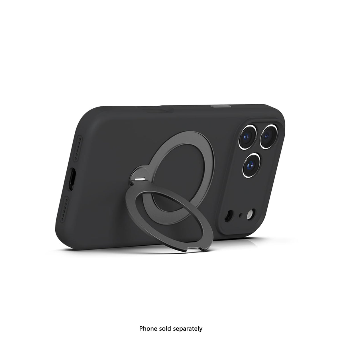iPhone 18 Pro Venture Series liquid silicone MagSafe case with 360° ring stand in Black – view 4