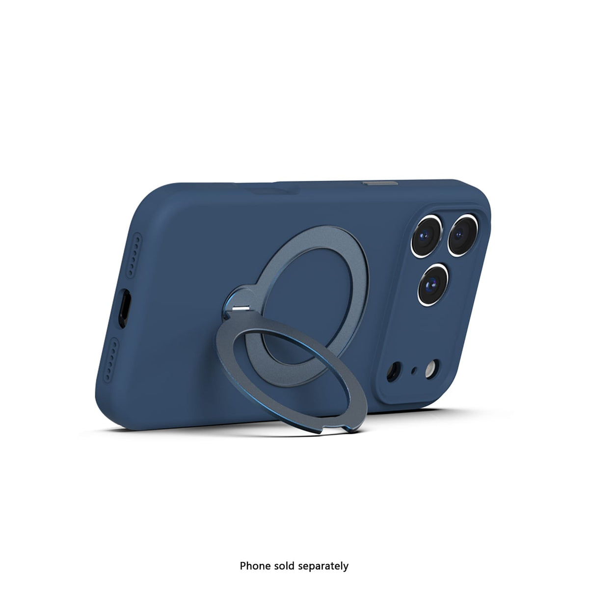 iPhone 18 Pro Venture Series liquid silicone MagSafe case with 360° ring stand in Dark Blue – view 4