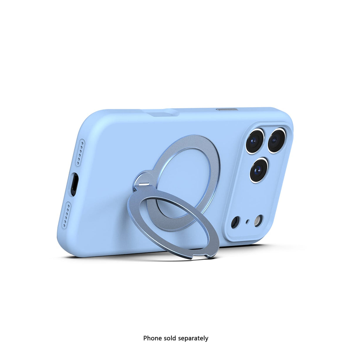iPhone 18 Pro Venture Series liquid silicone MagSafe case with 360° ring stand in Light Blue – view 4