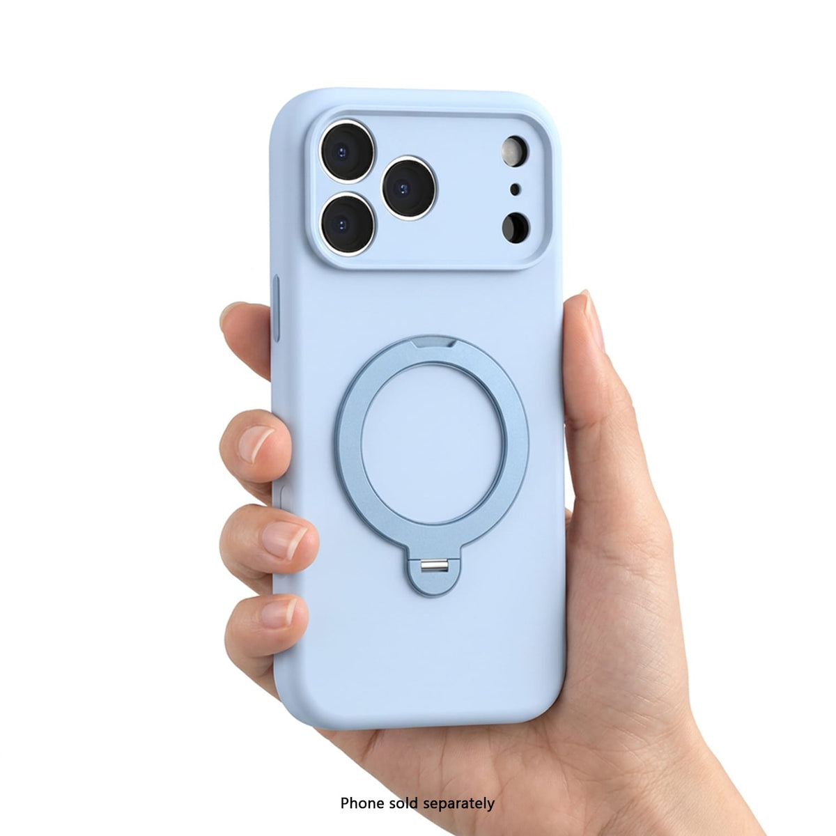 iPhone 18 Pro Venture Series liquid silicone MagSafe case with 360° ring stand in Light Blue – view 5