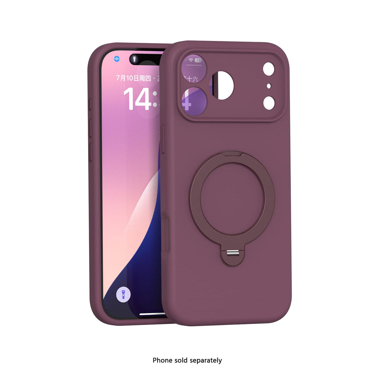 iPhone 18 Pro Venture Series liquid silicone MagSafe case with 360° ring stand in Dark Cherry – view 1