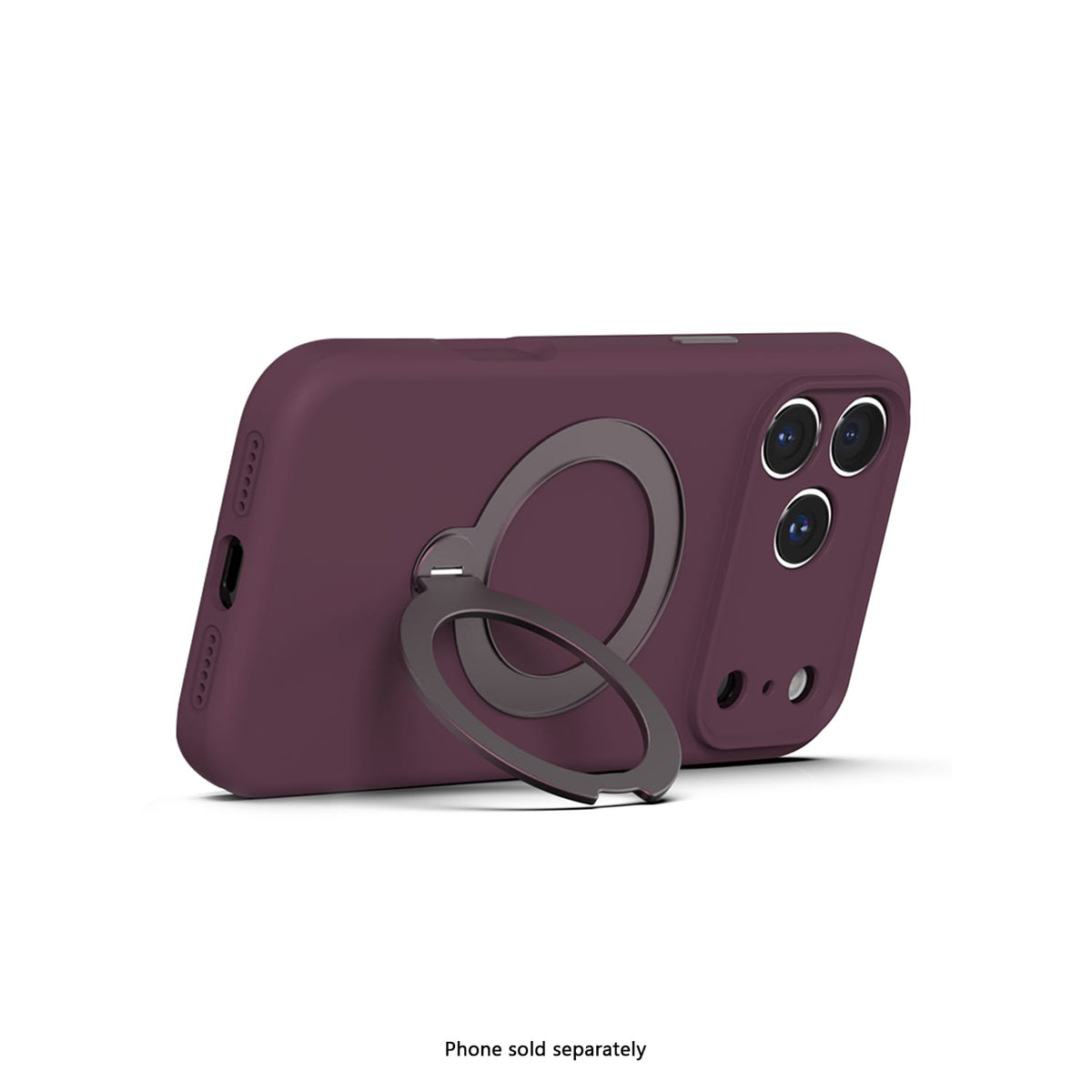 iPhone 18 Pro Venture Series liquid silicone MagSafe case with 360° ring stand in Dark Cherry – view 4
