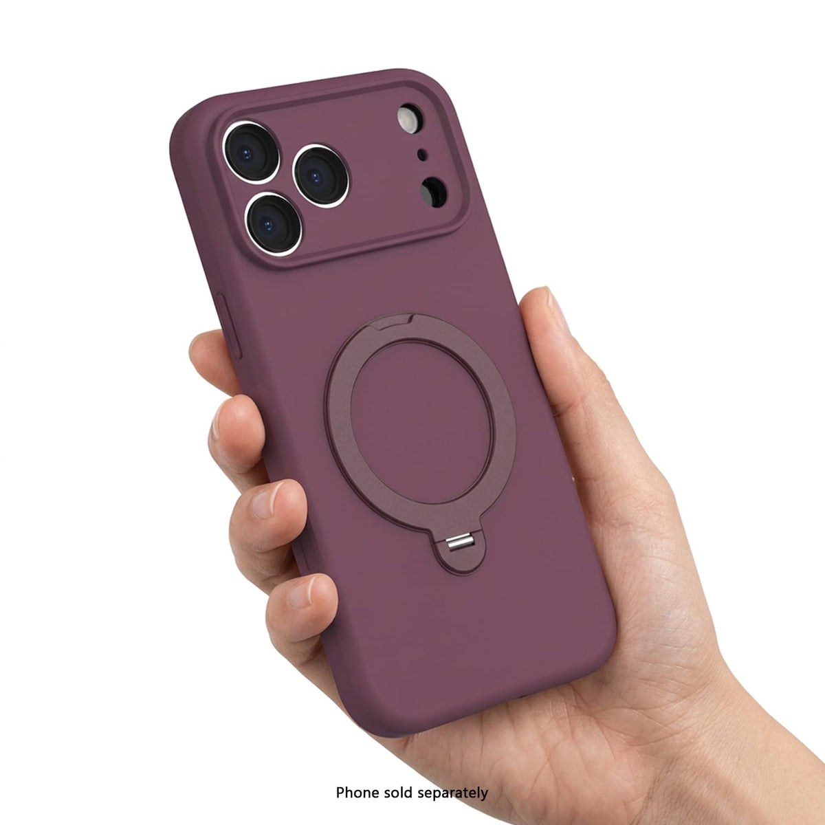 iPhone 18 Pro Venture Series liquid silicone MagSafe case with 360° ring stand in Dark Cherry – view 5