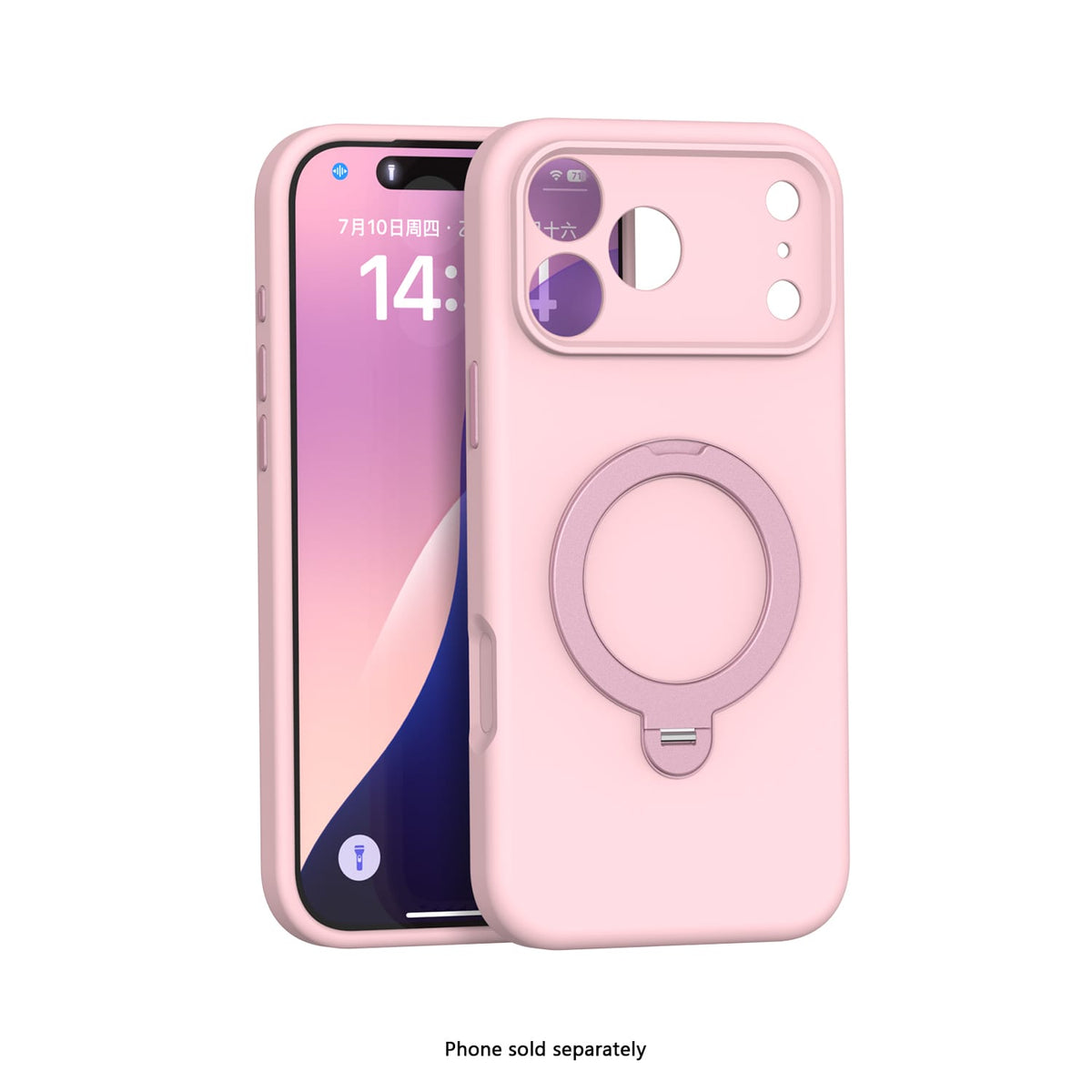 iPhone 18 Pro Venture Series liquid silicone MagSafe case with 360° ring stand in Dark Pink – view 1