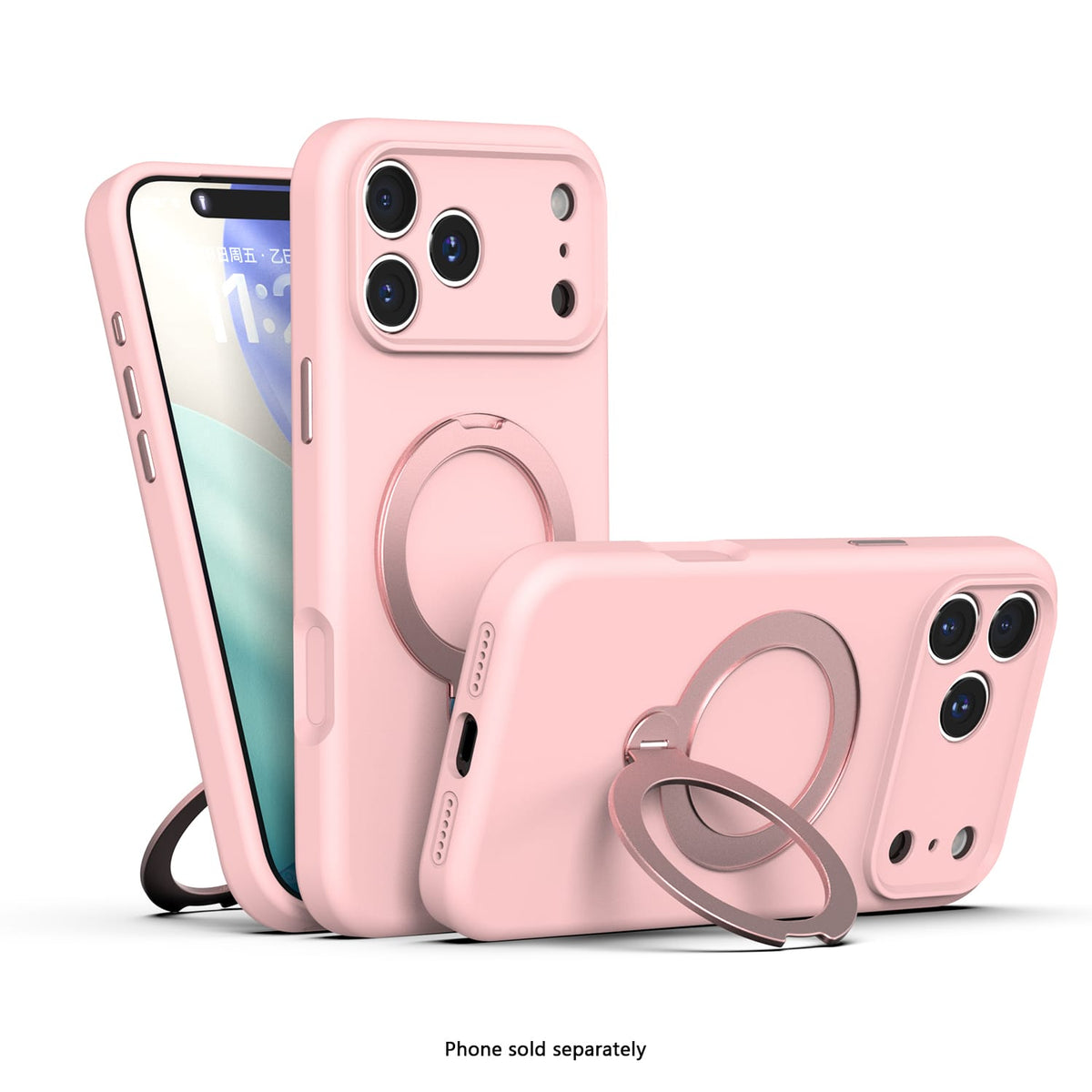 iPhone 18 Pro Venture Series liquid silicone MagSafe case with 360° ring stand in Dark Pink – view 3