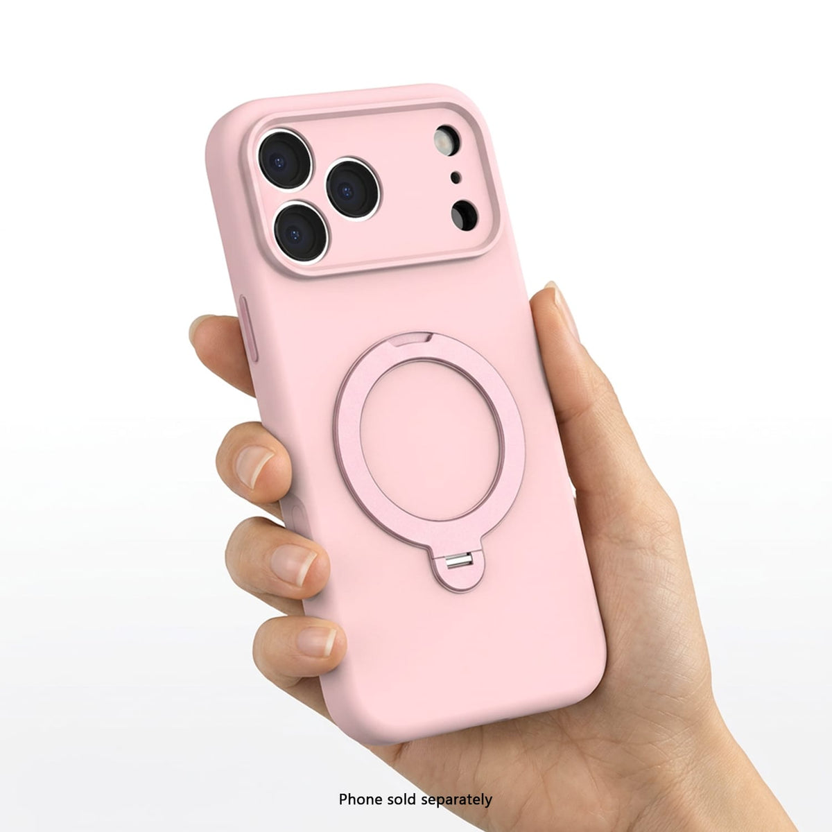 iPhone 18 Pro Venture Series liquid silicone MagSafe case with 360° ring stand in Dark Pink – view 5