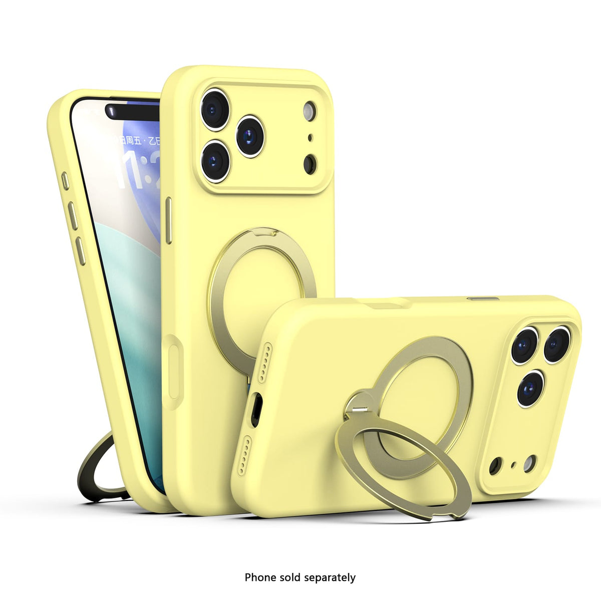 iPhone 18 Pro Venture Series liquid silicone MagSafe case with 360° ring stand in Yellow – view 3