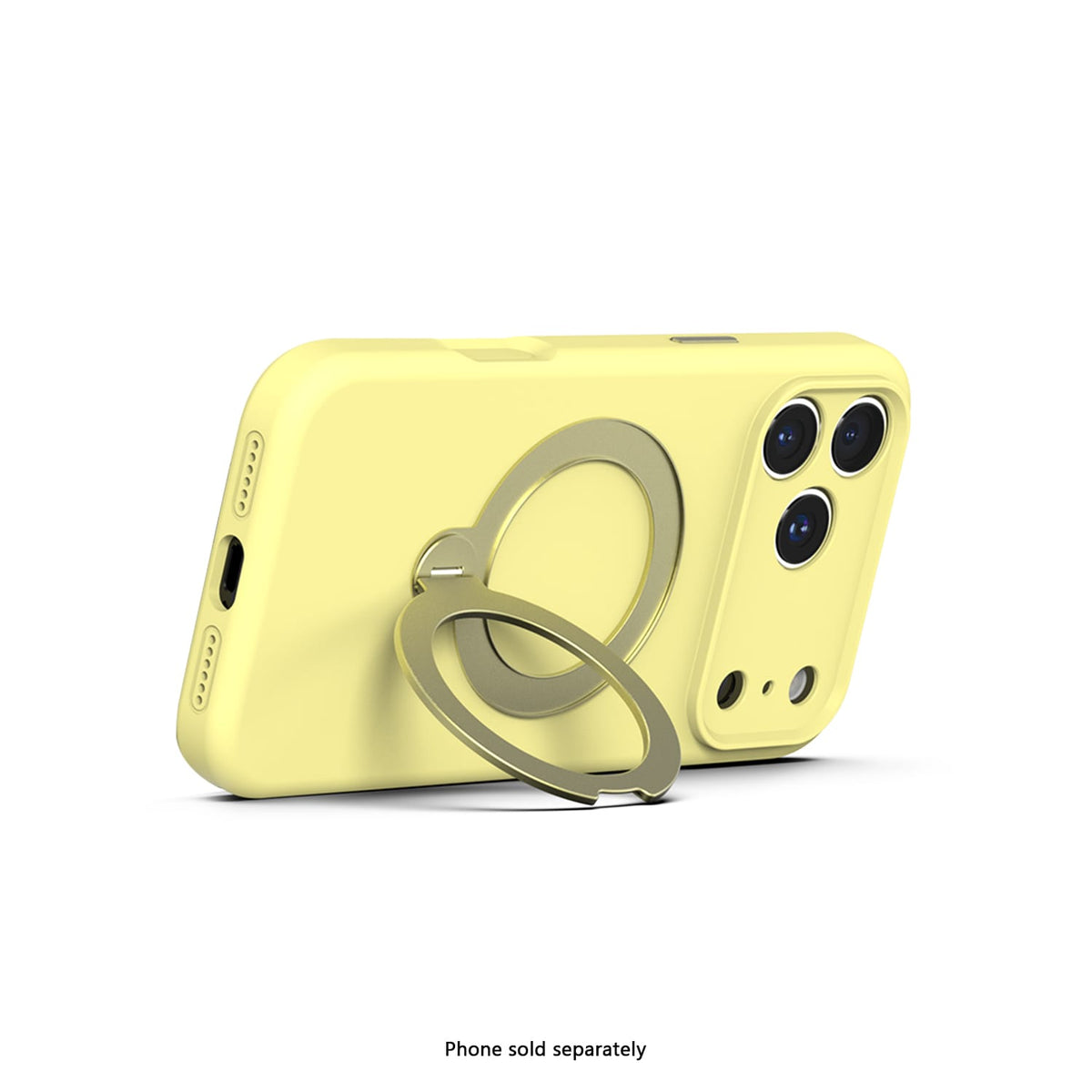 iPhone 18 Pro Venture Series liquid silicone MagSafe case with 360° ring stand in Yellow – view 4