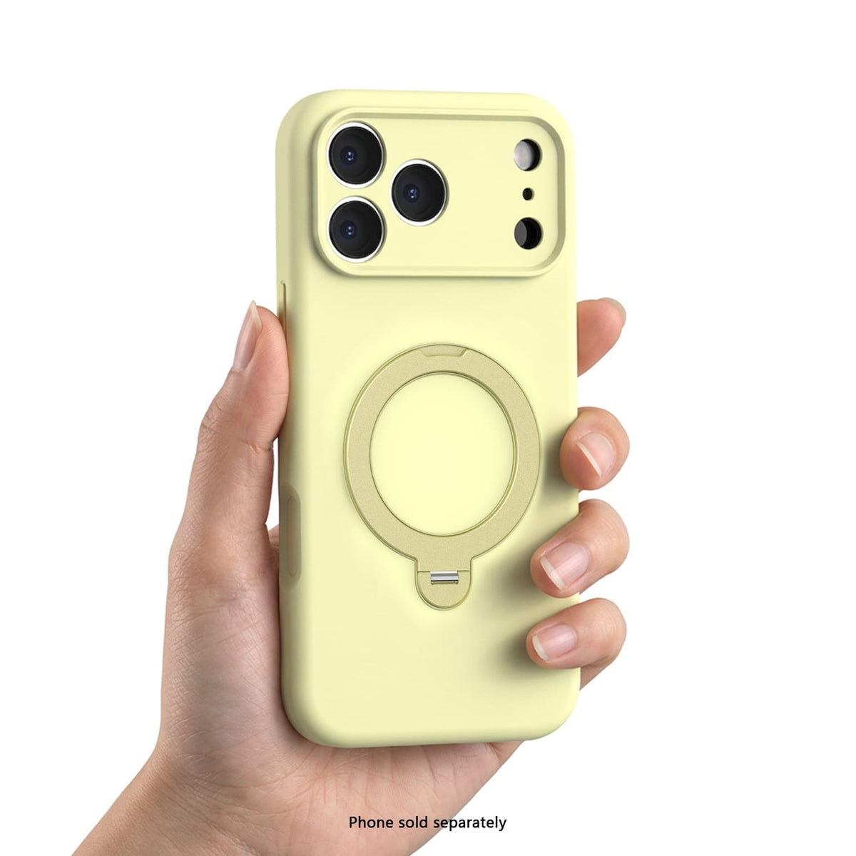 iPhone 18 Pro Venture Series liquid silicone MagSafe case with 360° ring stand in Yellow – view 5