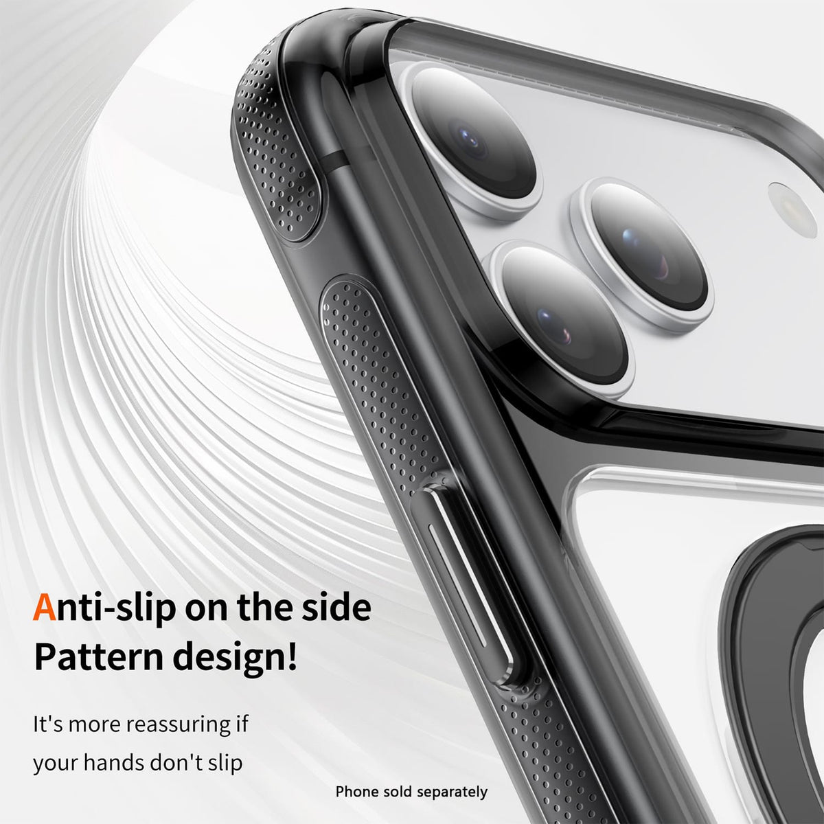 Clear MagSafe shockproof case with 360° ring stand for iPhone 18 Pro in Black, product view 4