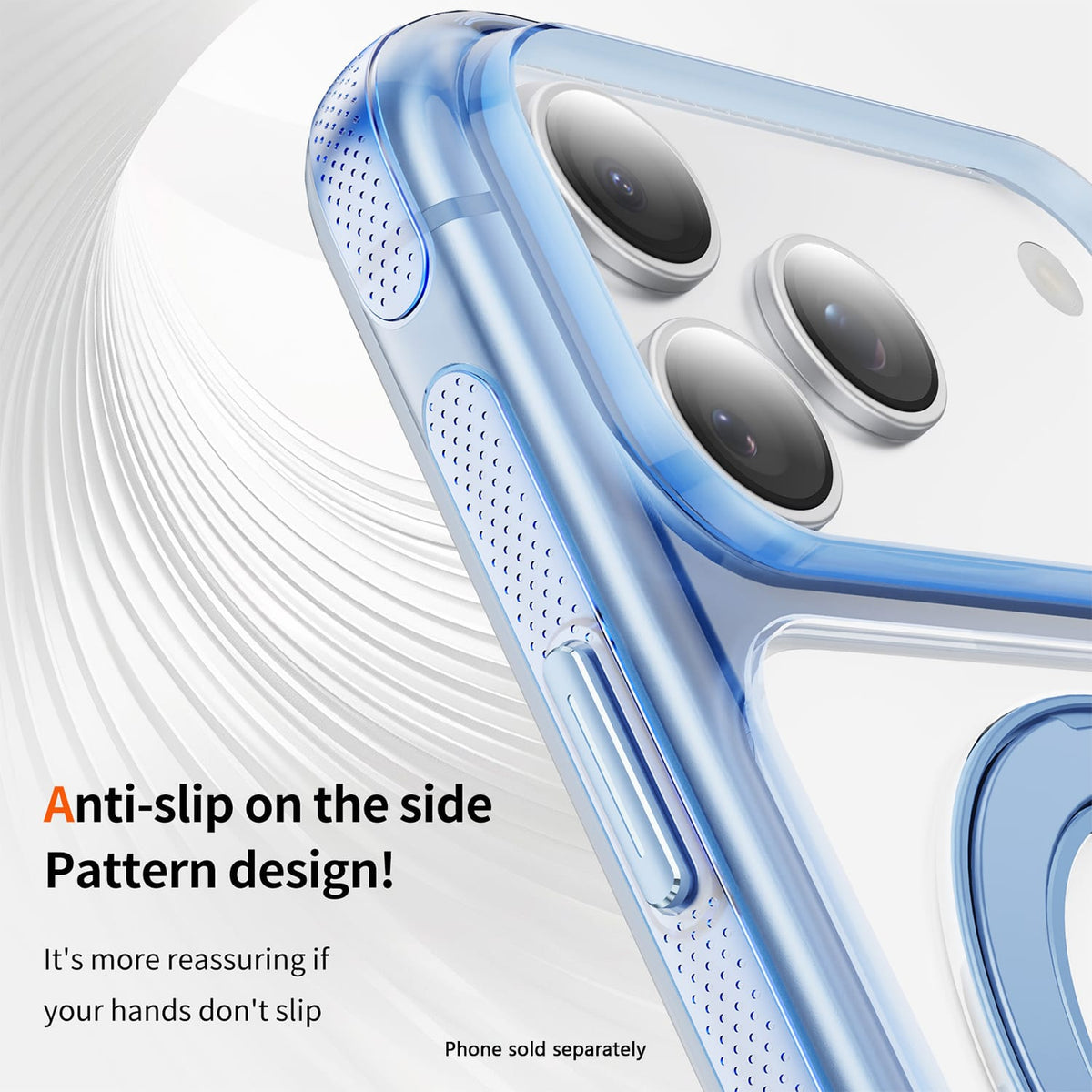 Clear MagSafe shockproof case with 360° ring stand for iPhone 18 Pro in Light Blue, product view 4