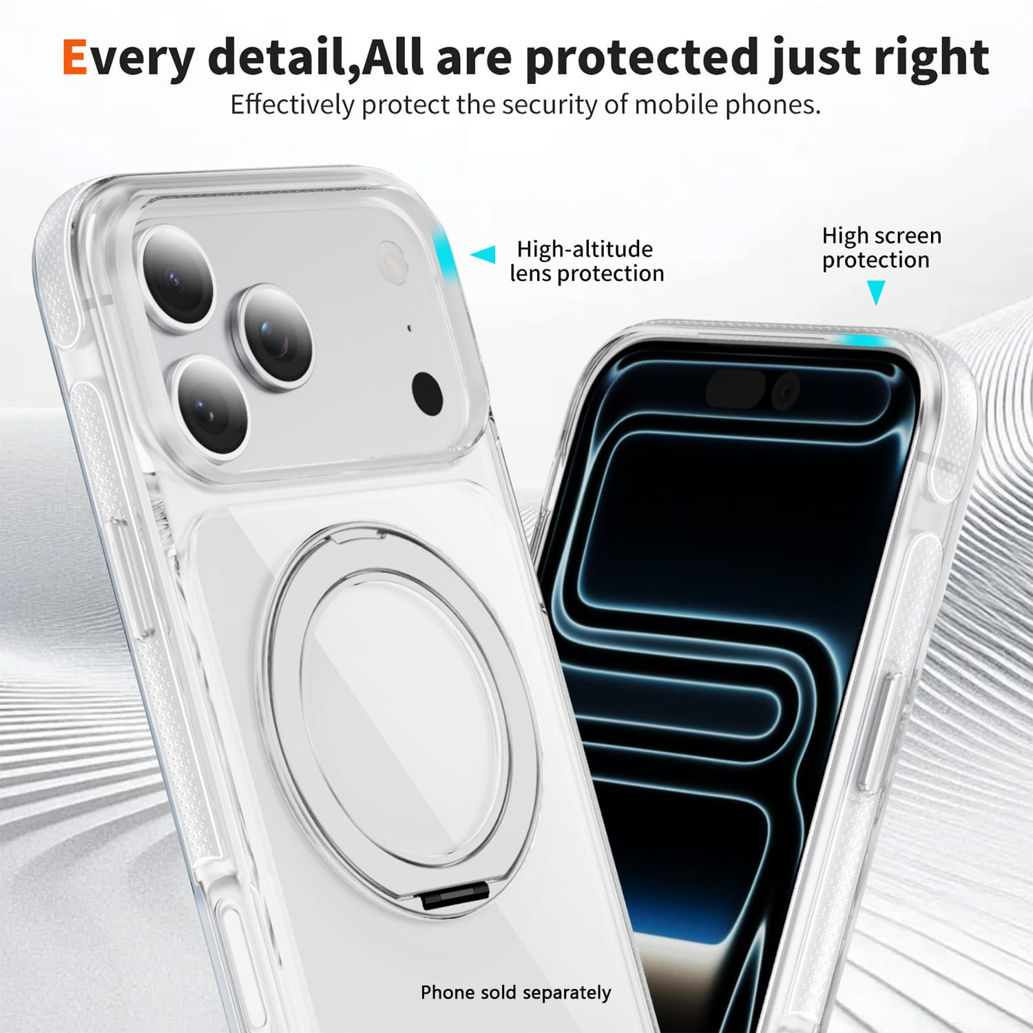 SAHARA Clear MagSafe case with 360° ring stand for iPhone 18 Pro in White – alternate view