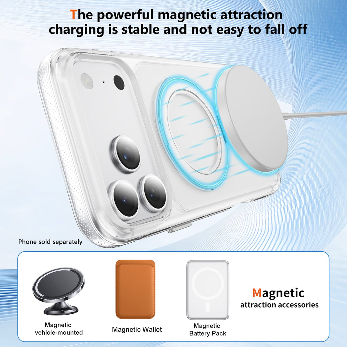 Clear MagSafe shockproof case with 360° ring stand for iPhone 18 Pro in White, product view 5