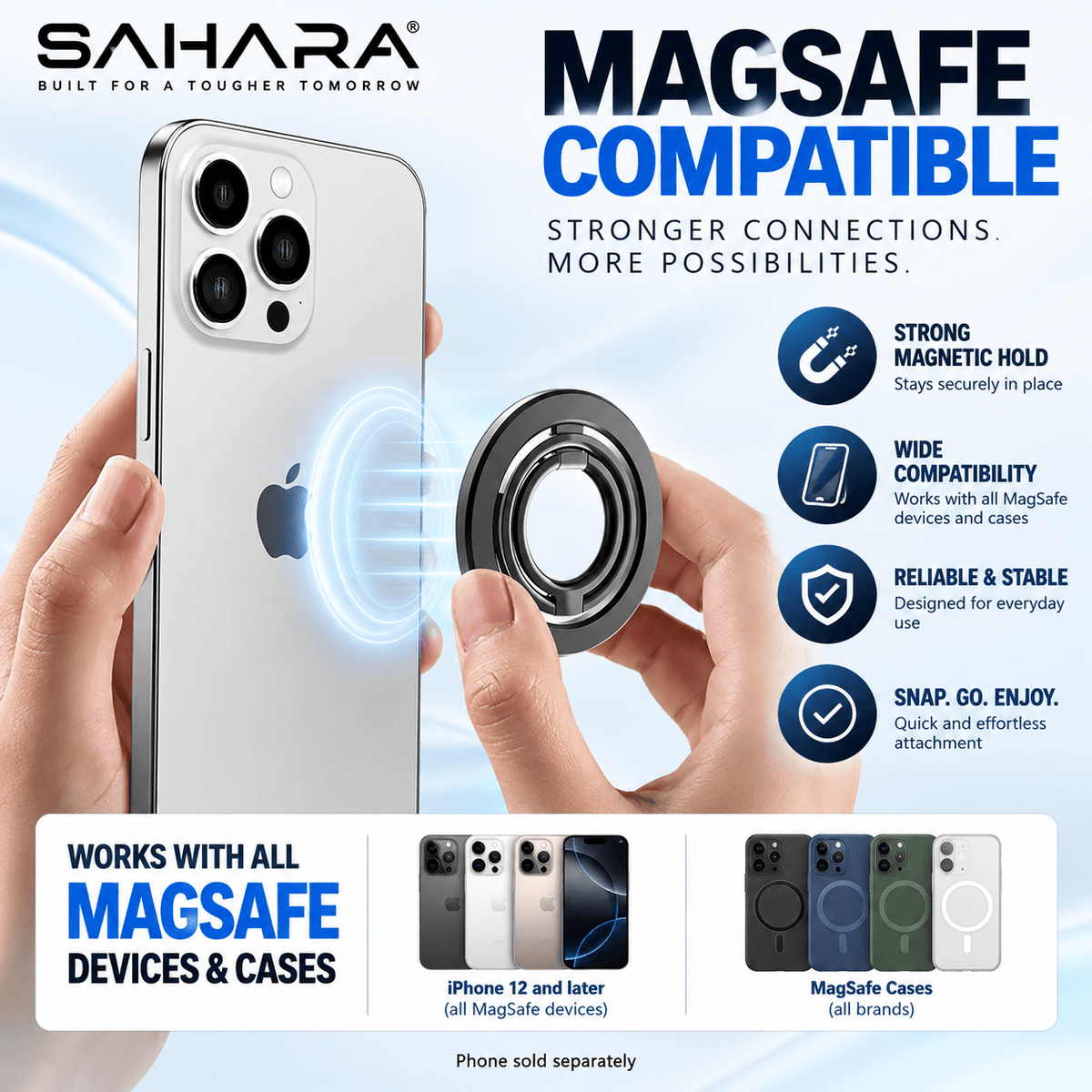 Double-sided magnetic ring grip and kickstand, lifestyle view 3