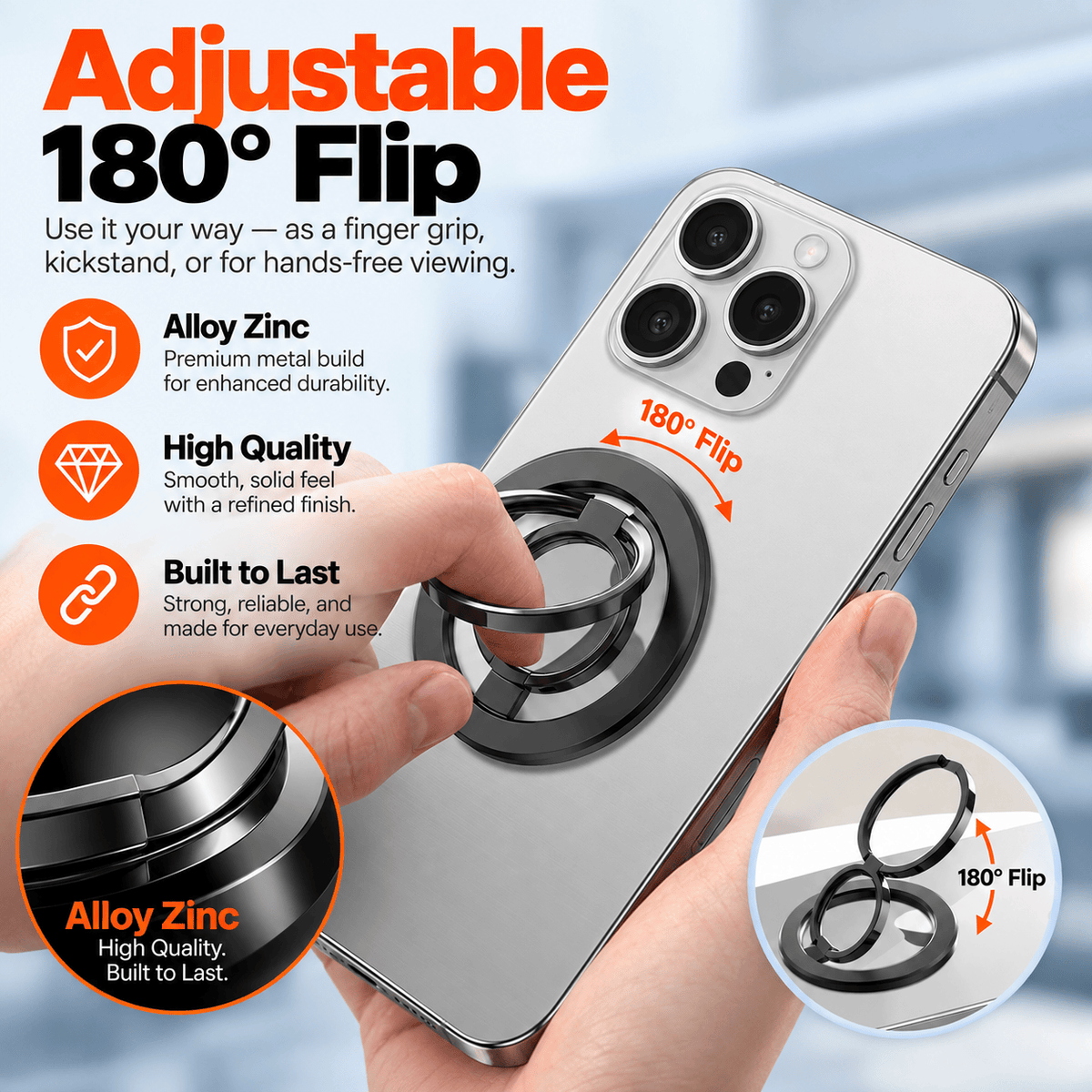 Double-sided magnetic ring grip and kickstand, lifestyle view 5