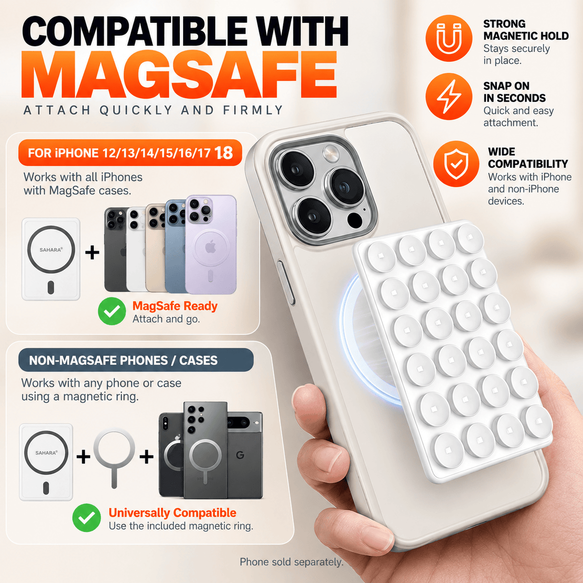 White MagSafe suction cup phone mount