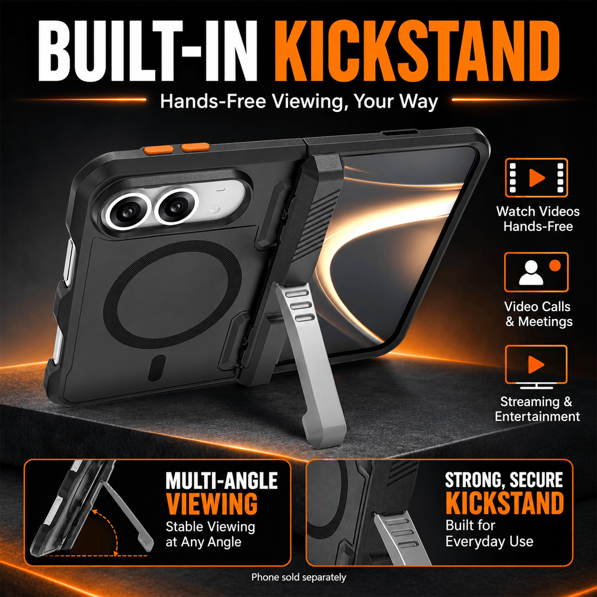 iPhone Duo Rugged MagSafe Case – Kickstand, Hinge Protection & Tempered Glass - Black image 6