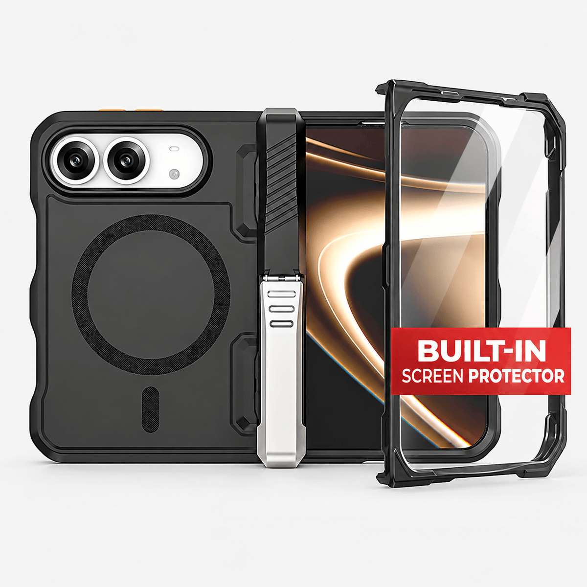 iPhone Duo Case with Screen Protector - Magnetic Kickstand & Hinge Protection | Raider Series