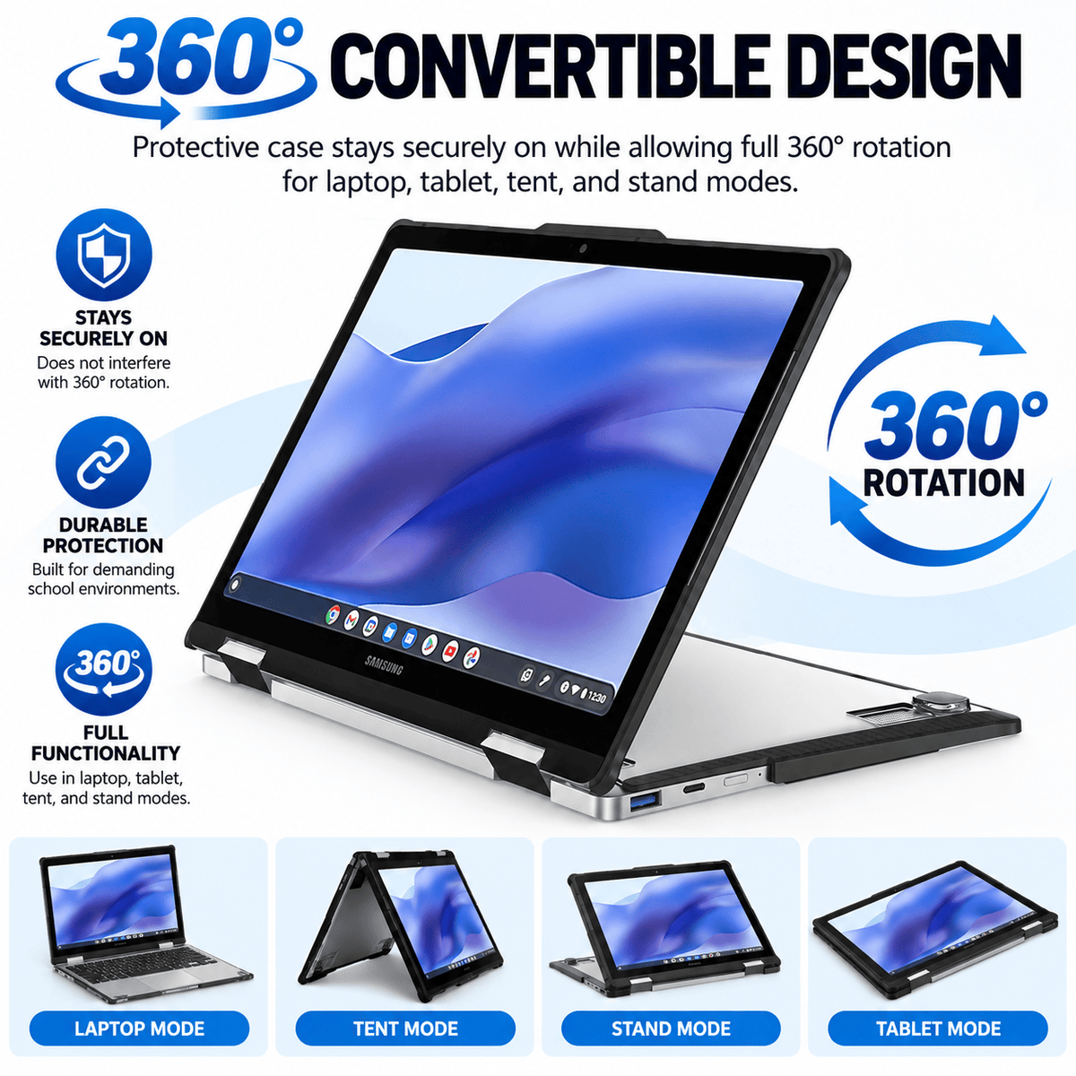 Samsung NT751QGK 15.6-inch 2-in-1 Case - Medium-Duty 360° PC + TPU Protection, Clear