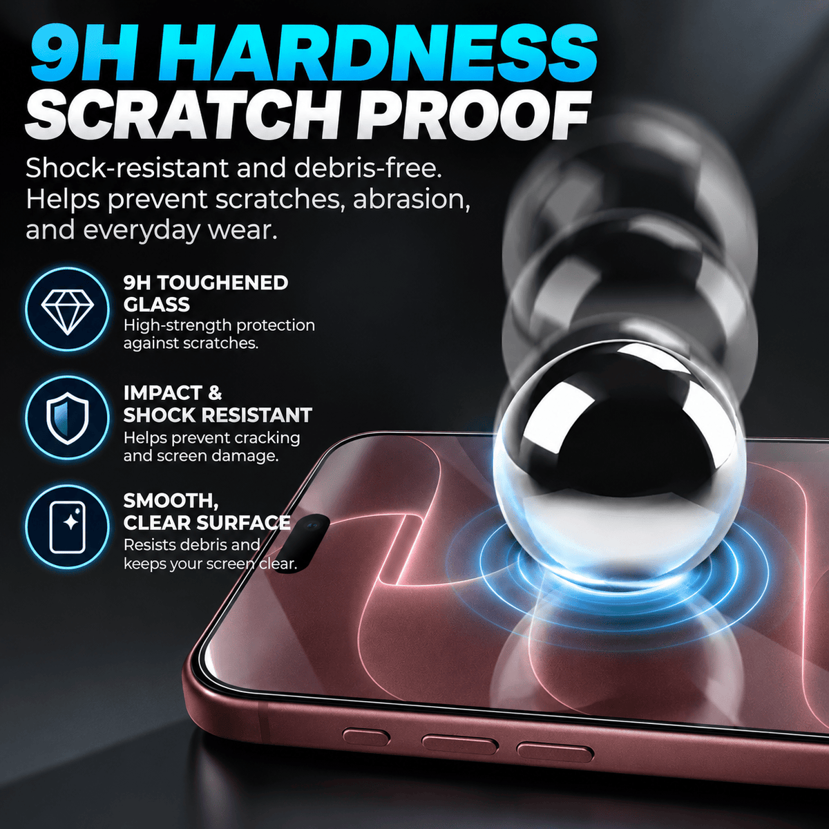 iPhone 18 Pro Screen Protector - 9H HD Clear Glass, Easy-Apply Tray | ZeroDamage