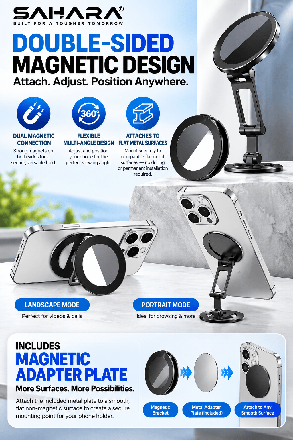 MagSafe iPhone Stand - Double-Sided Magnetic Phone Holder with Mirror