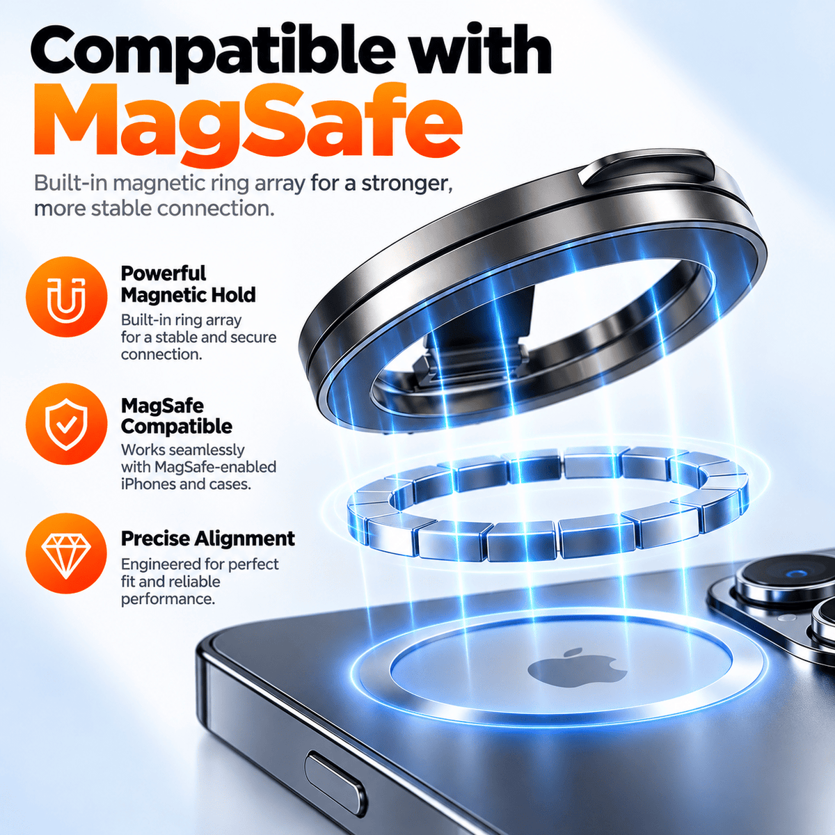 MagSafe iPhone Grip - Magnetic Finger Strap & Kickstand