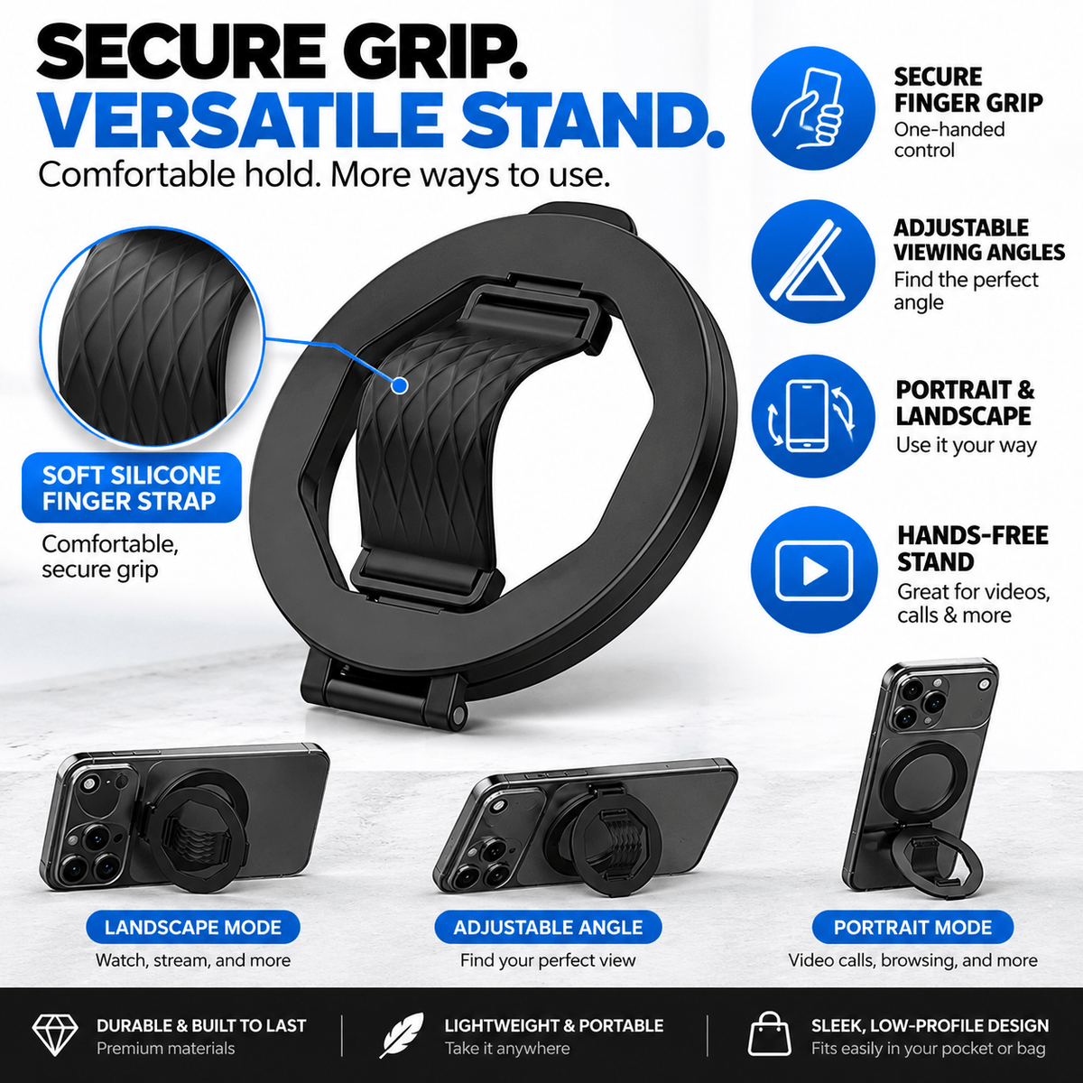 MagSafe iPhone Grip - Magnetic Finger Strap & Kickstand