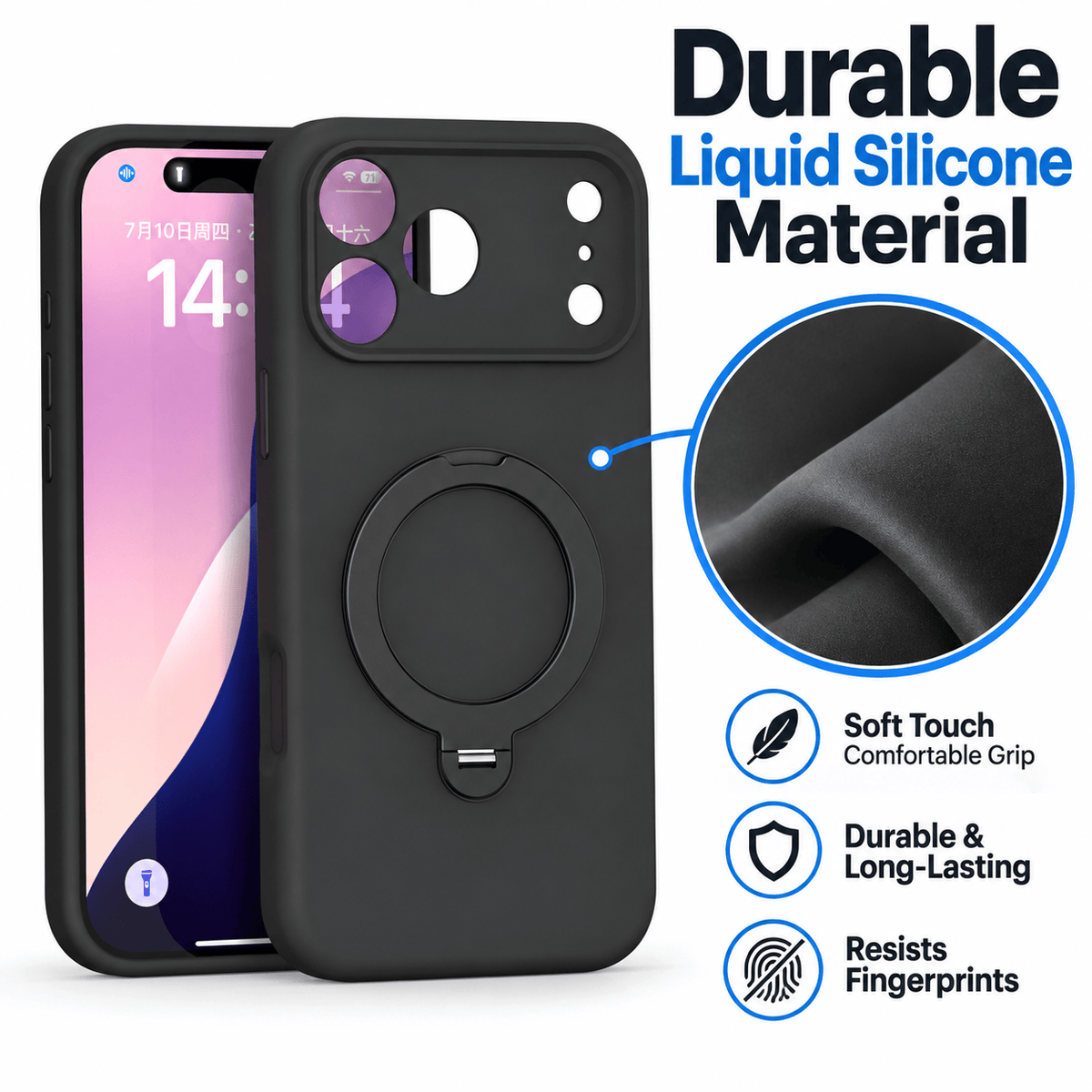 iPhone 18 Pro Max Case - Venture Series Liquid Silicone MagSafe with 360° Ring Stand