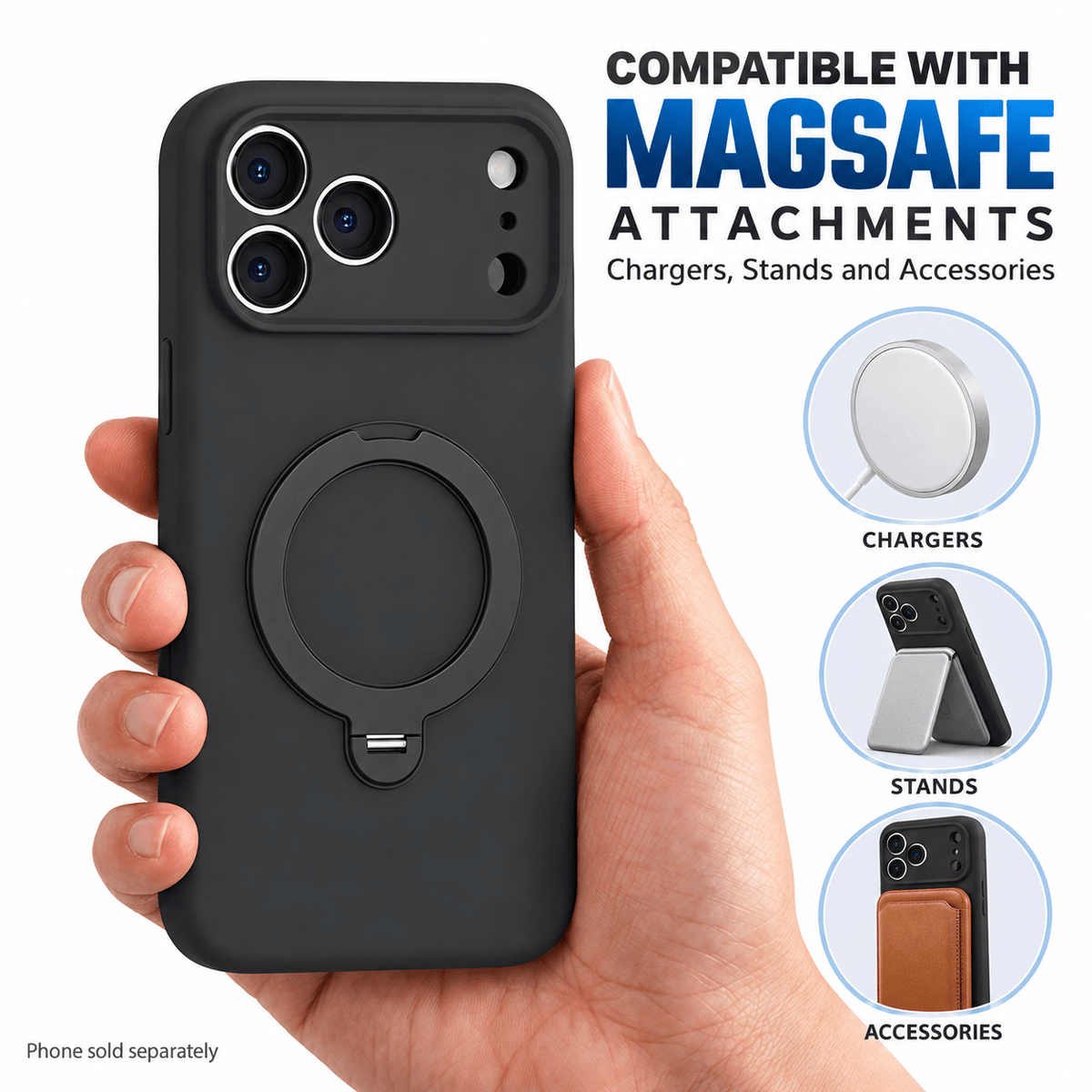 iPhone 18 Pro Max Case - Venture Series Liquid Silicone MagSafe with 360° Ring Stand