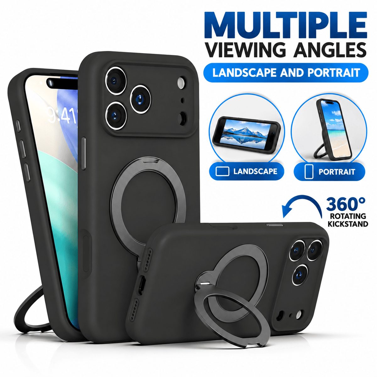 iPhone 18 Pro Max Case - Venture Series Liquid Silicone MagSafe with 360° Ring Stand