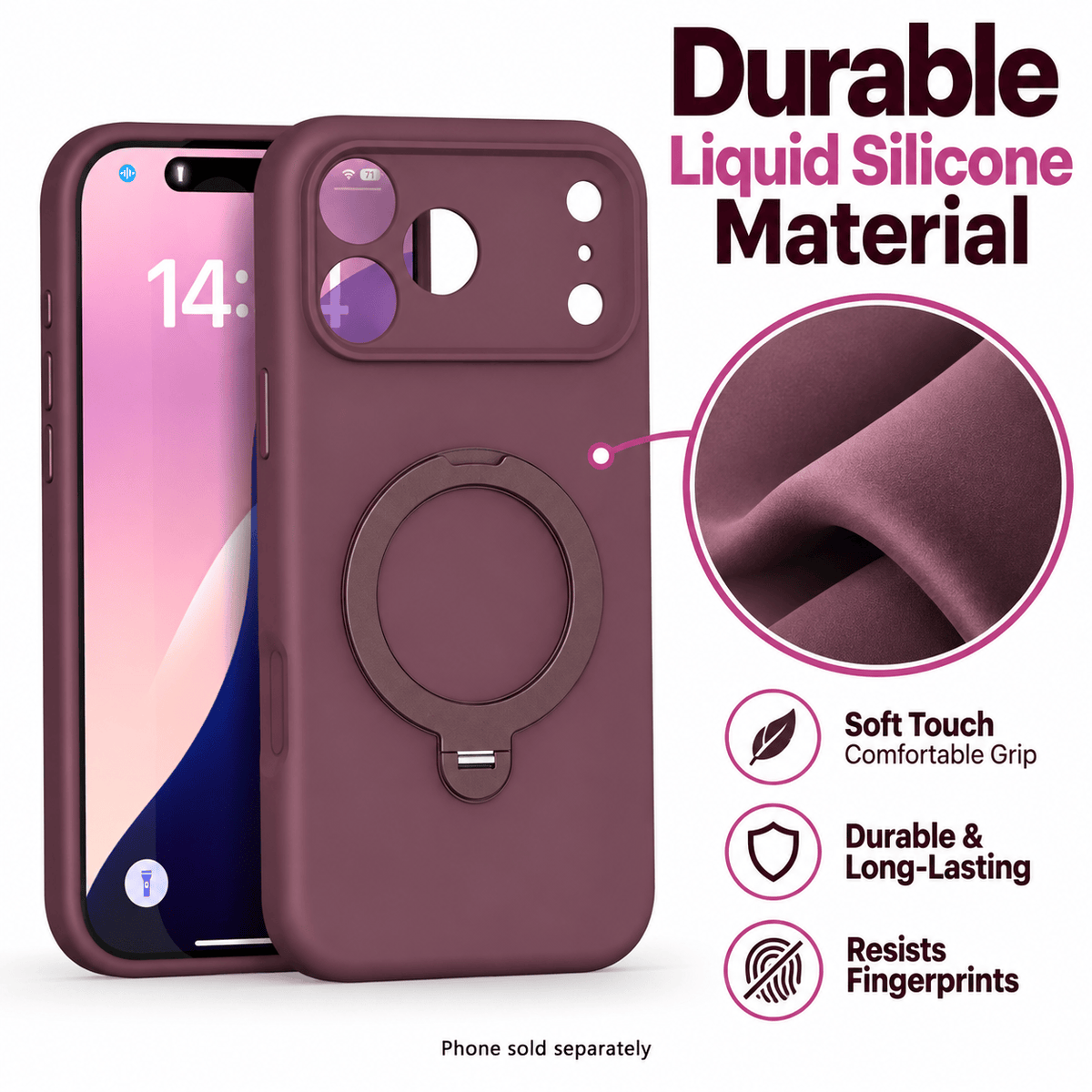 iPhone 18 Pro Max Case - Venture Series Liquid Silicone MagSafe with 360° Ring Stand