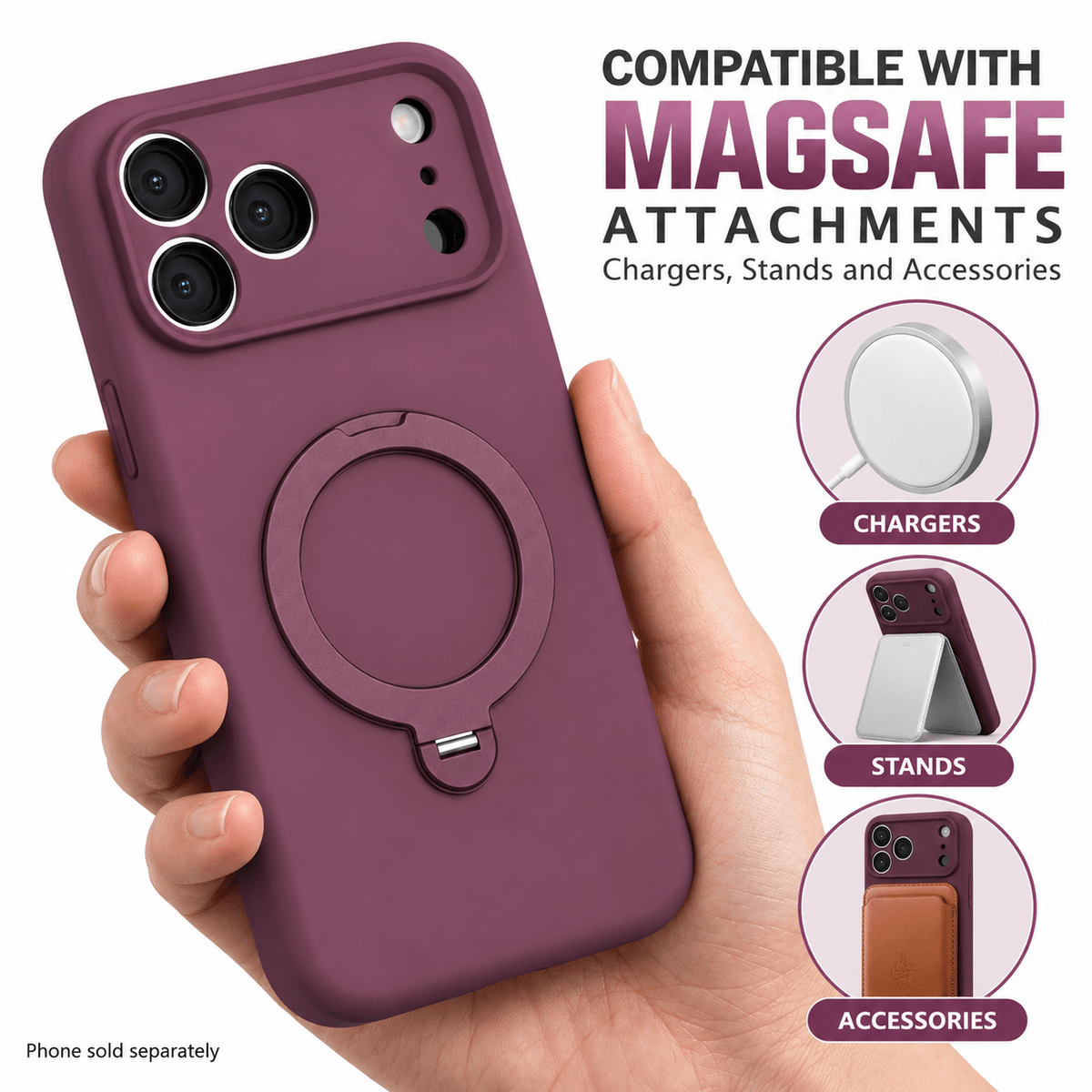 iPhone 18 Pro Max Case - Venture Series Liquid Silicone MagSafe with 360° Ring Stand