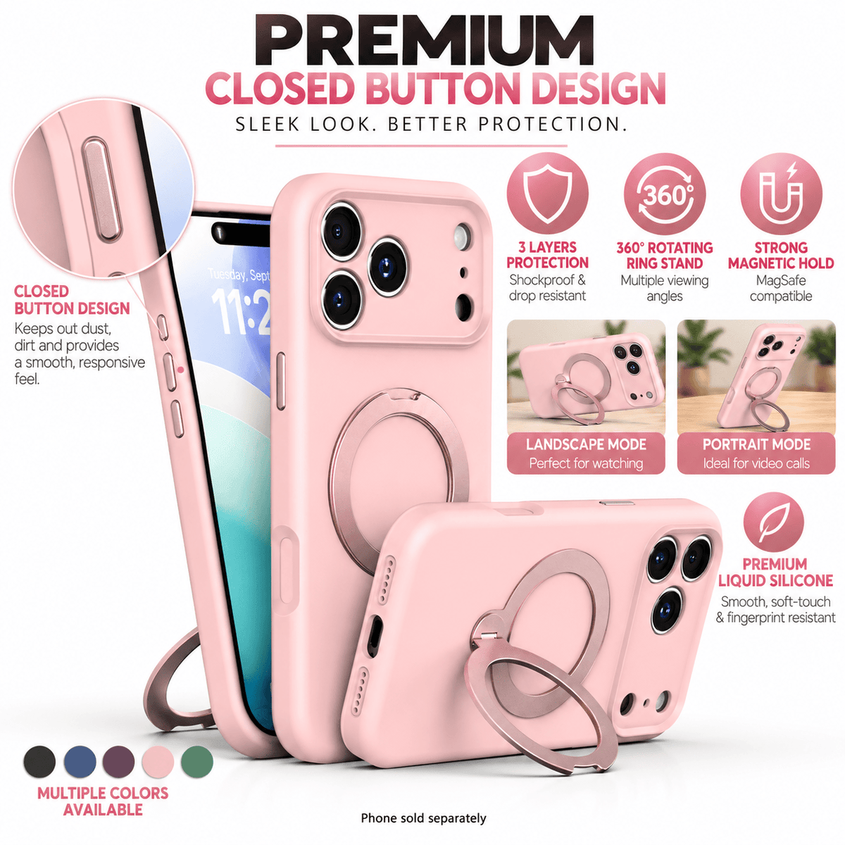 iPhone 18 Pro Max Case - Venture Series Liquid Silicone MagSafe with 360° Ring Stand