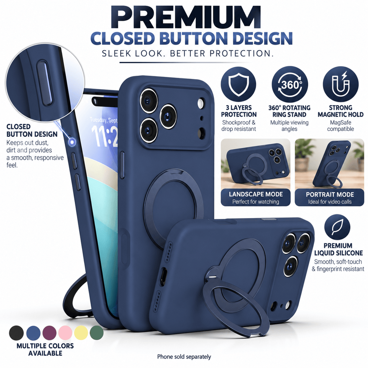 iPhone 18 Pro Max Case - Venture Series Liquid Silicone MagSafe with 360° Ring Stand