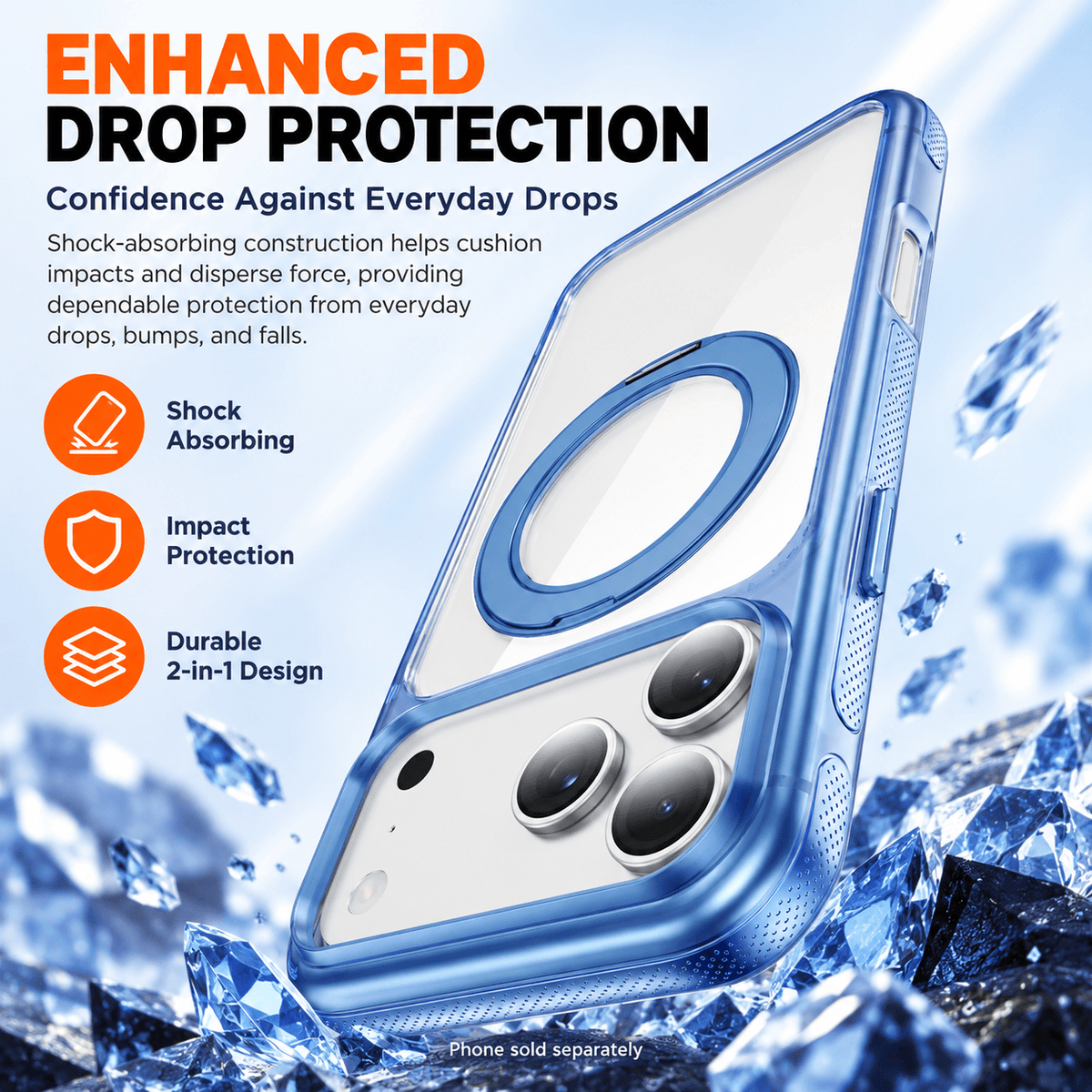 iPhone 18 Pro Clear Case - MagSafe, Shockproof, with 360° Ring Stand