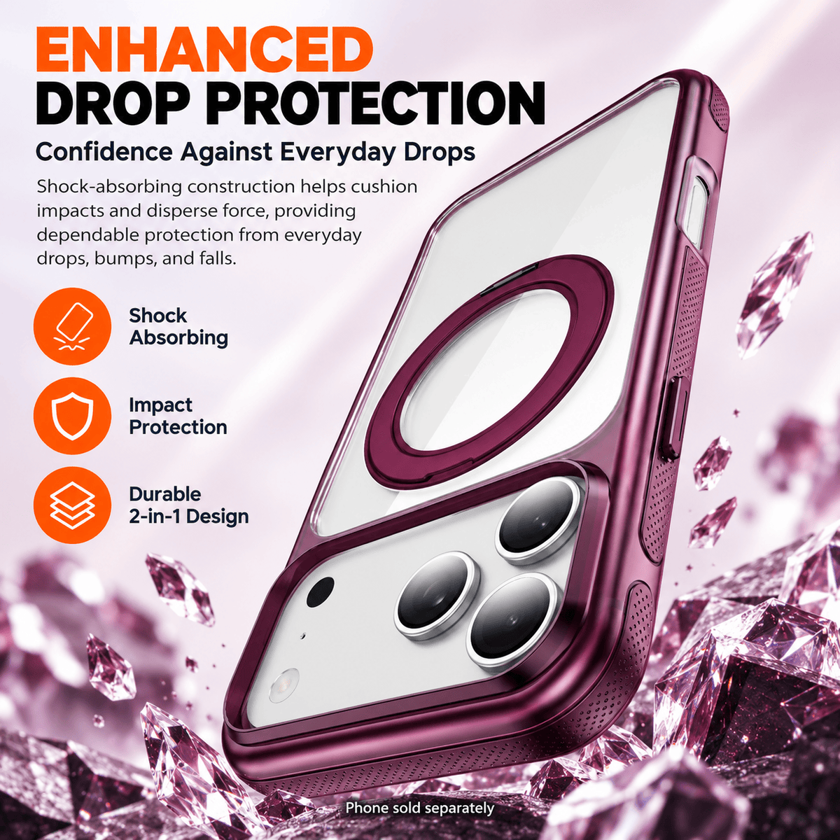 iPhone 18 Pro Clear Case - MagSafe, Shockproof, with 360° Ring Stand