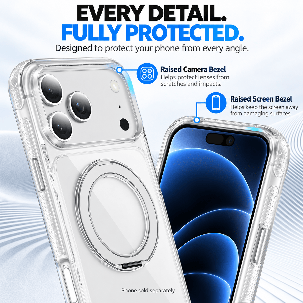 iPhone 18 Pro Clear Case - MagSafe, Shockproof, with 360° Ring Stand
