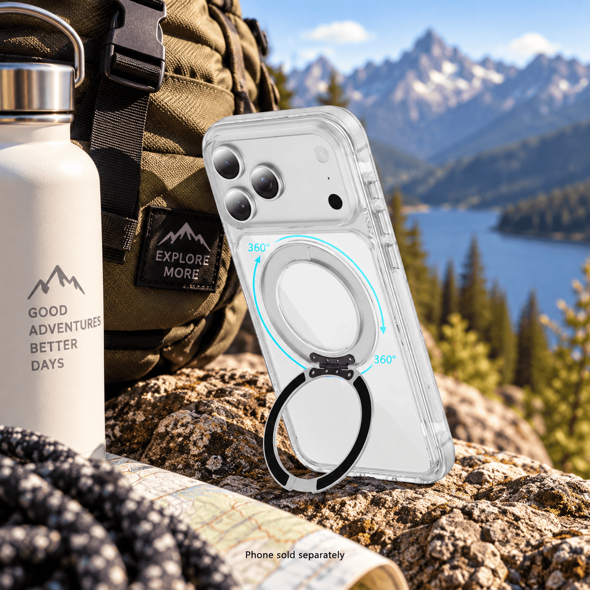 iPhone 18 Pro Clear Case - MagSafe, Shockproof, with 360° Ring Stand