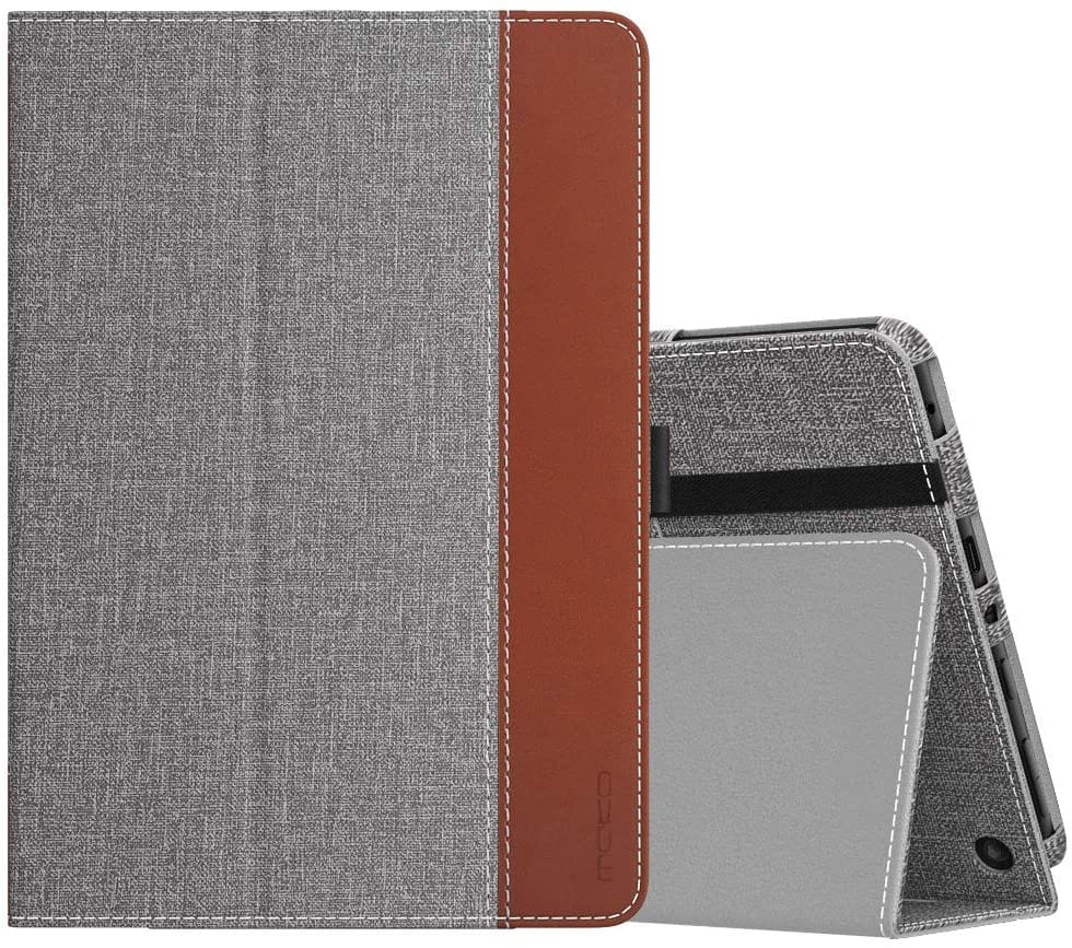 SaharaCase gray folio tablet case with slim protective cover, adjustable stand, and soft inner lining.