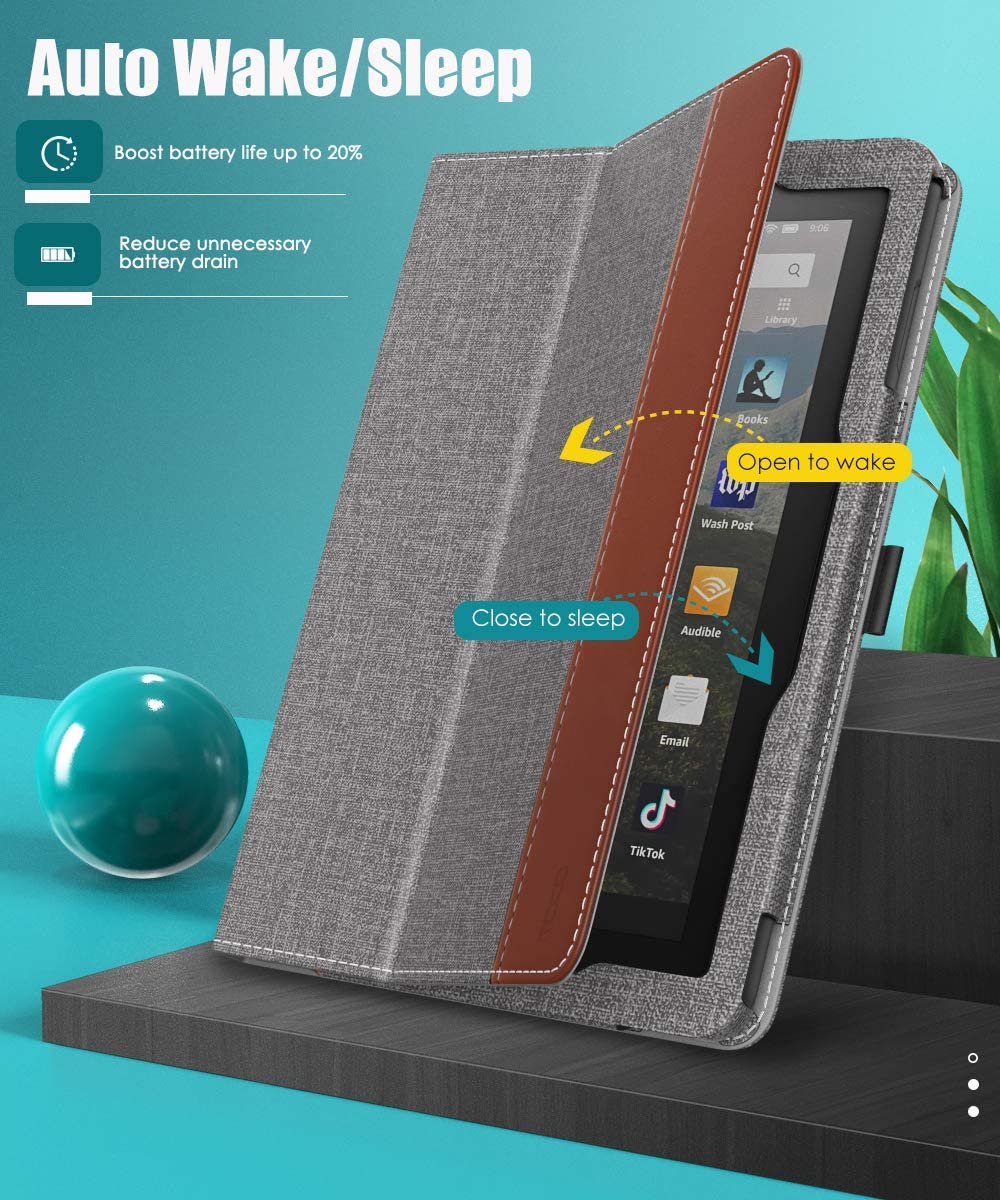 Gray Fabric Texture Folio Case - Amazon Fire HD 8 and Fire HD 8 Plus (2020-2024 release)