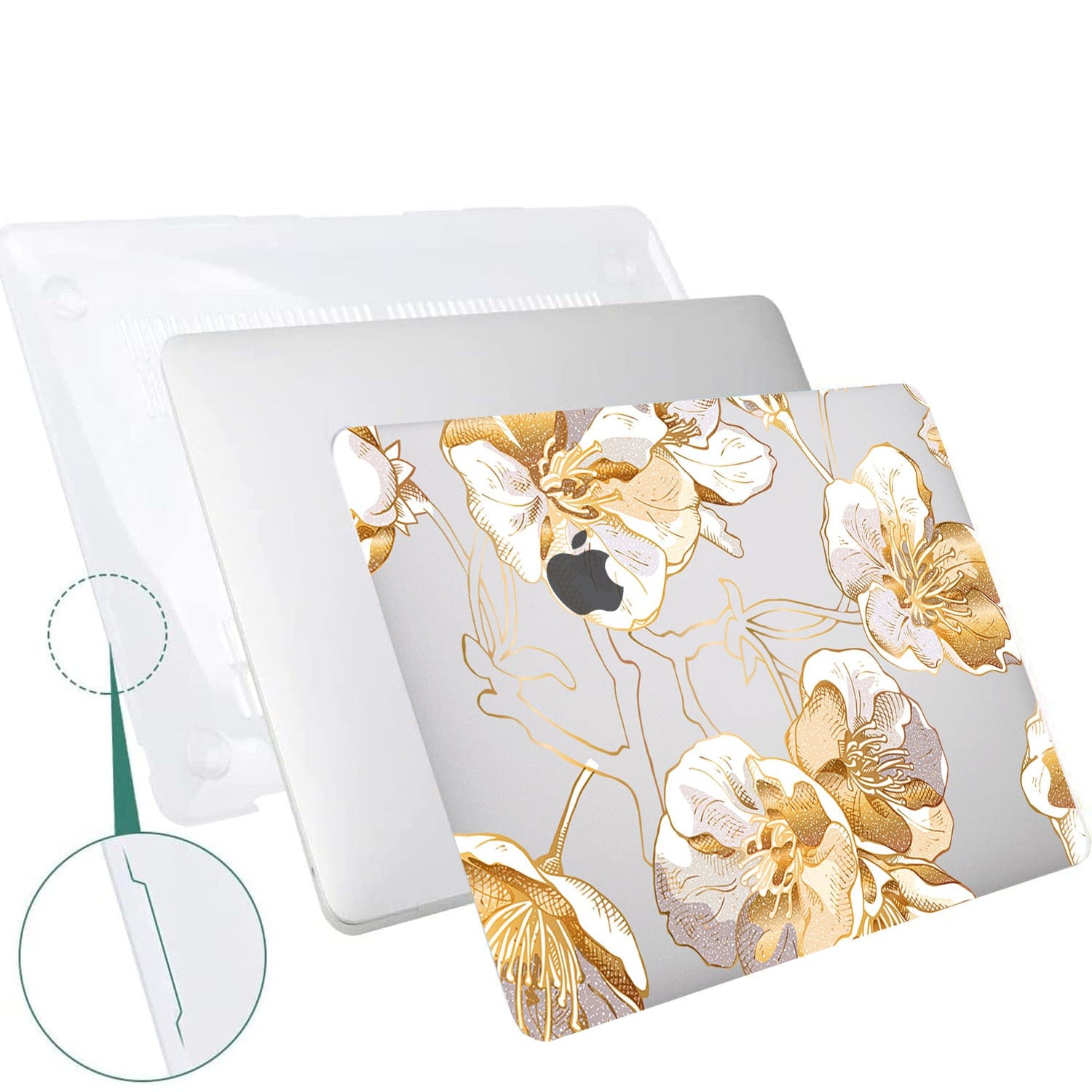 MacBook Pro Clear Case - Hybrid-Flex Gold Botanical Bloom