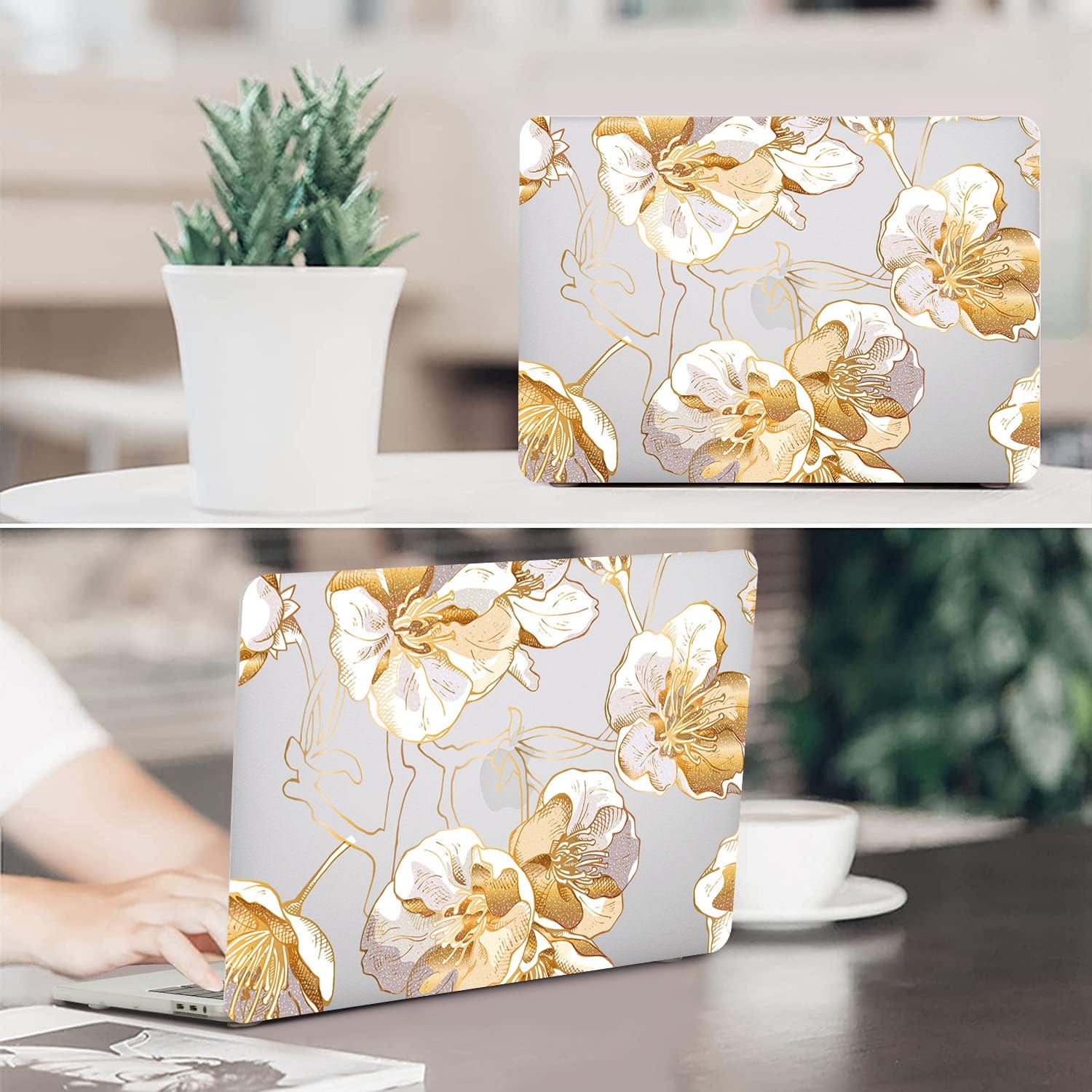 MacBook Pro Clear Case - Hybrid-Flex Gold Botanical Bloom