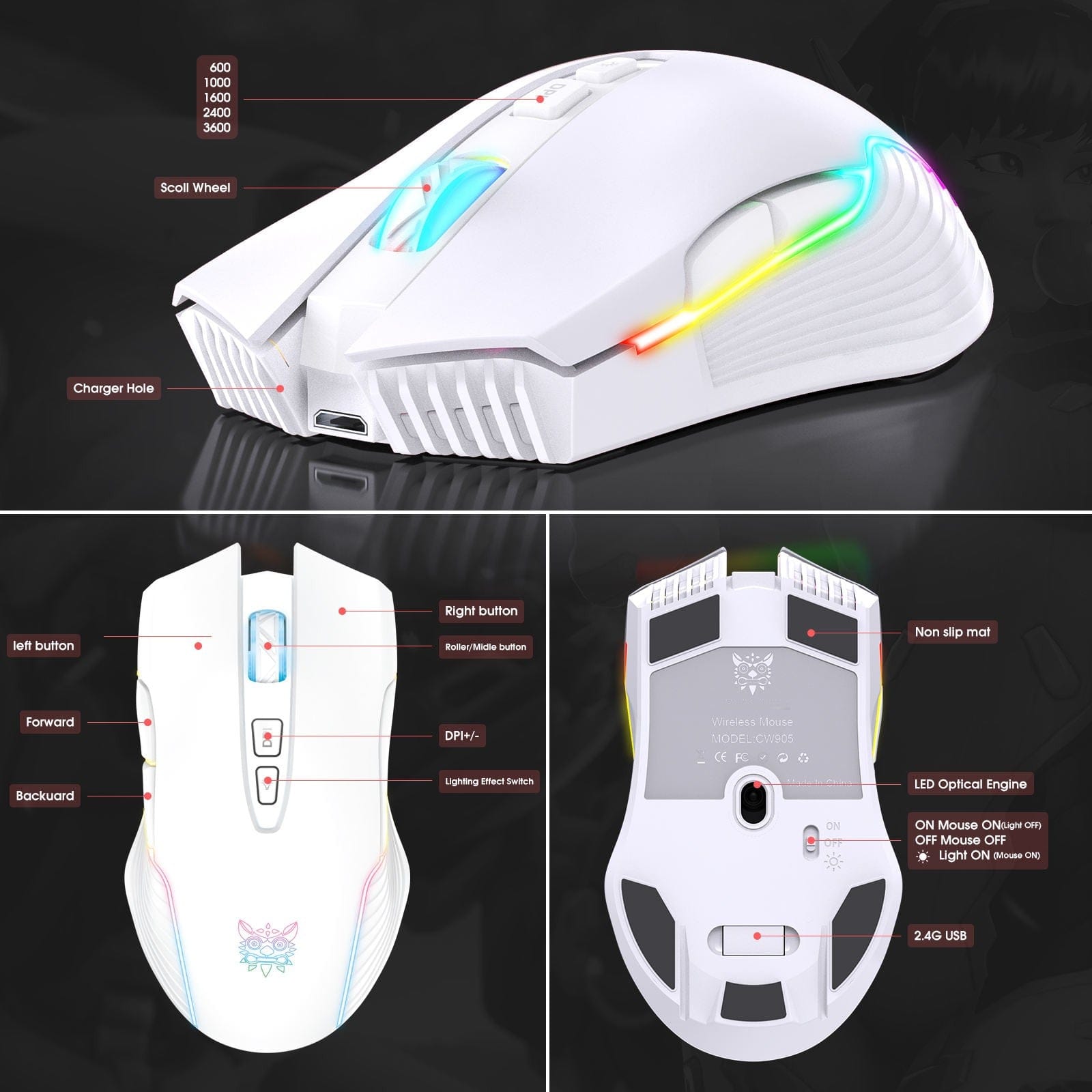 Wireless Gaming Mouse - Rechargeable Design, 5-Level DPI | Pathfinder Series