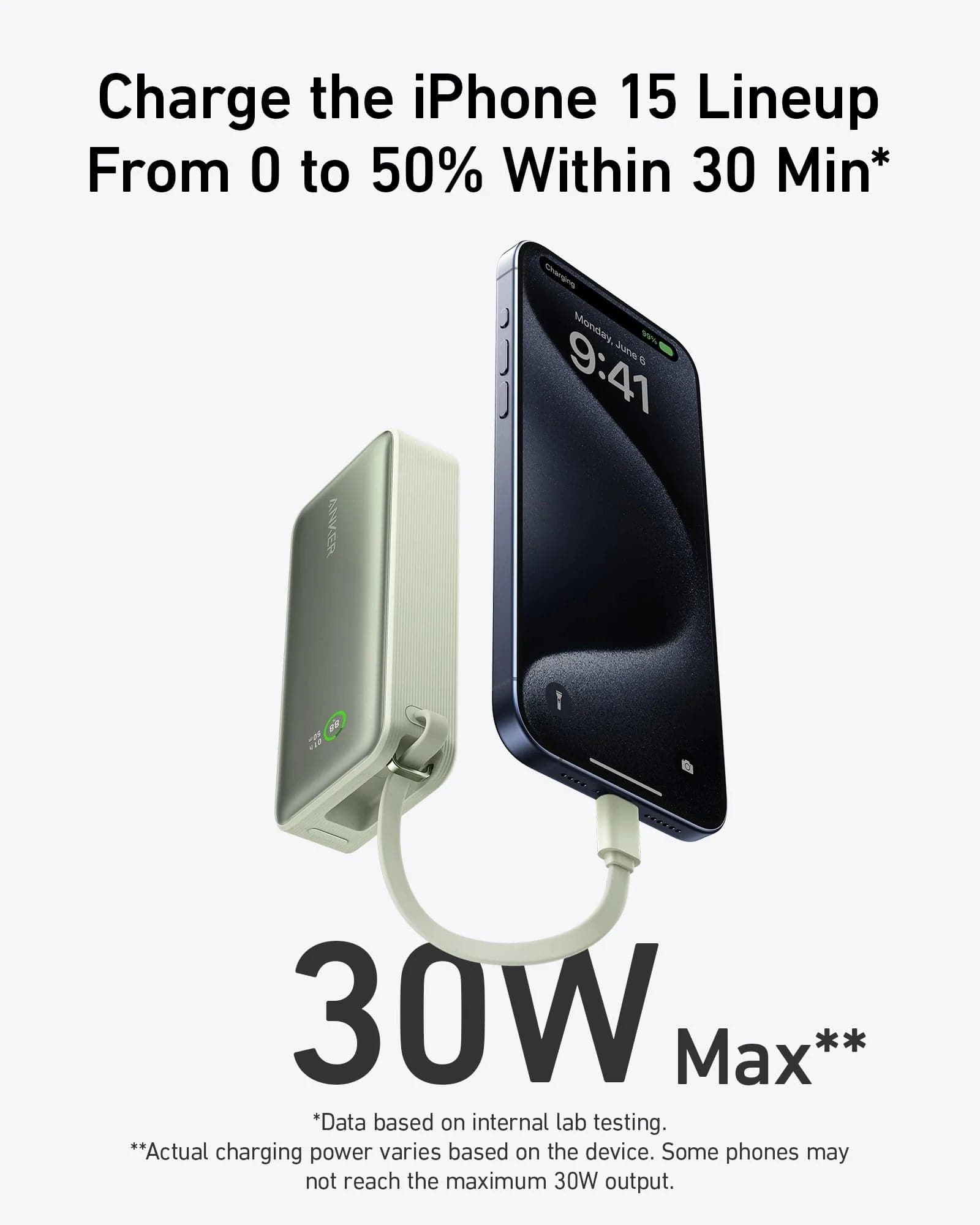 Anker Nano Power Bank (30W, Built-In USB-C Cable)