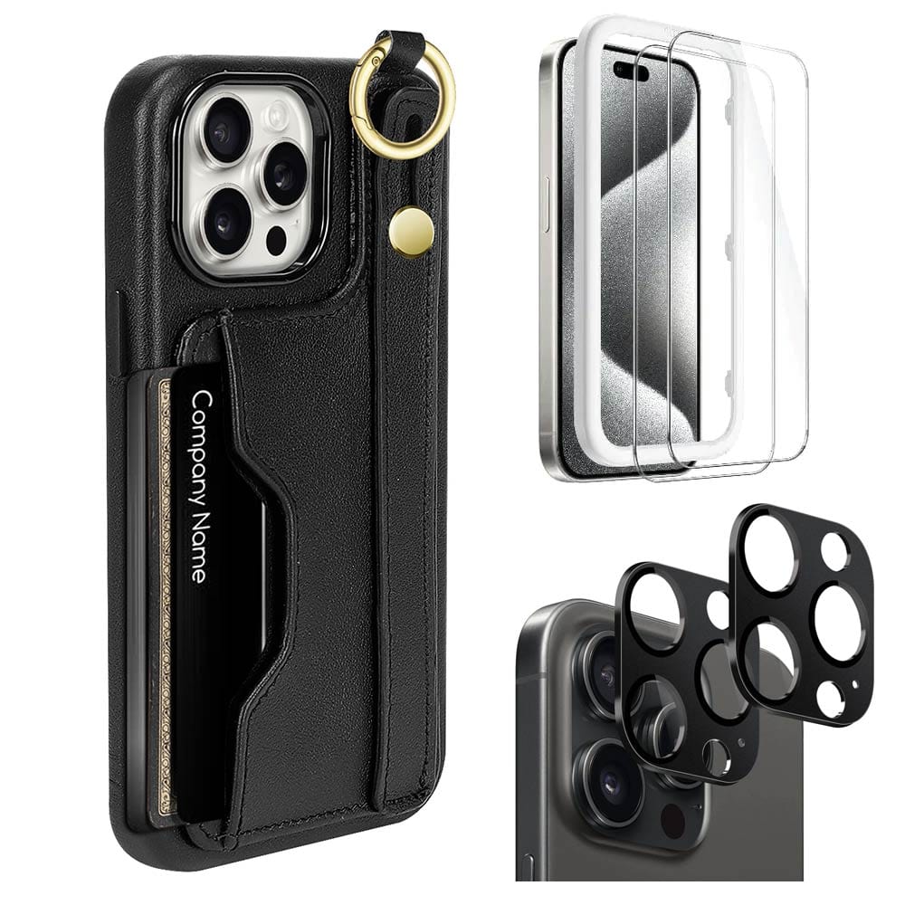 Indy Series Leather Wallet FingerGrip Case with Screen and Camera Protector - iPhone 15 Pro Max