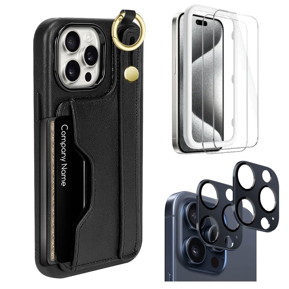 Indy Series Leather Wallet FingerGrip Case with Screen and Camera Protector - iPhone 15 Pro Max