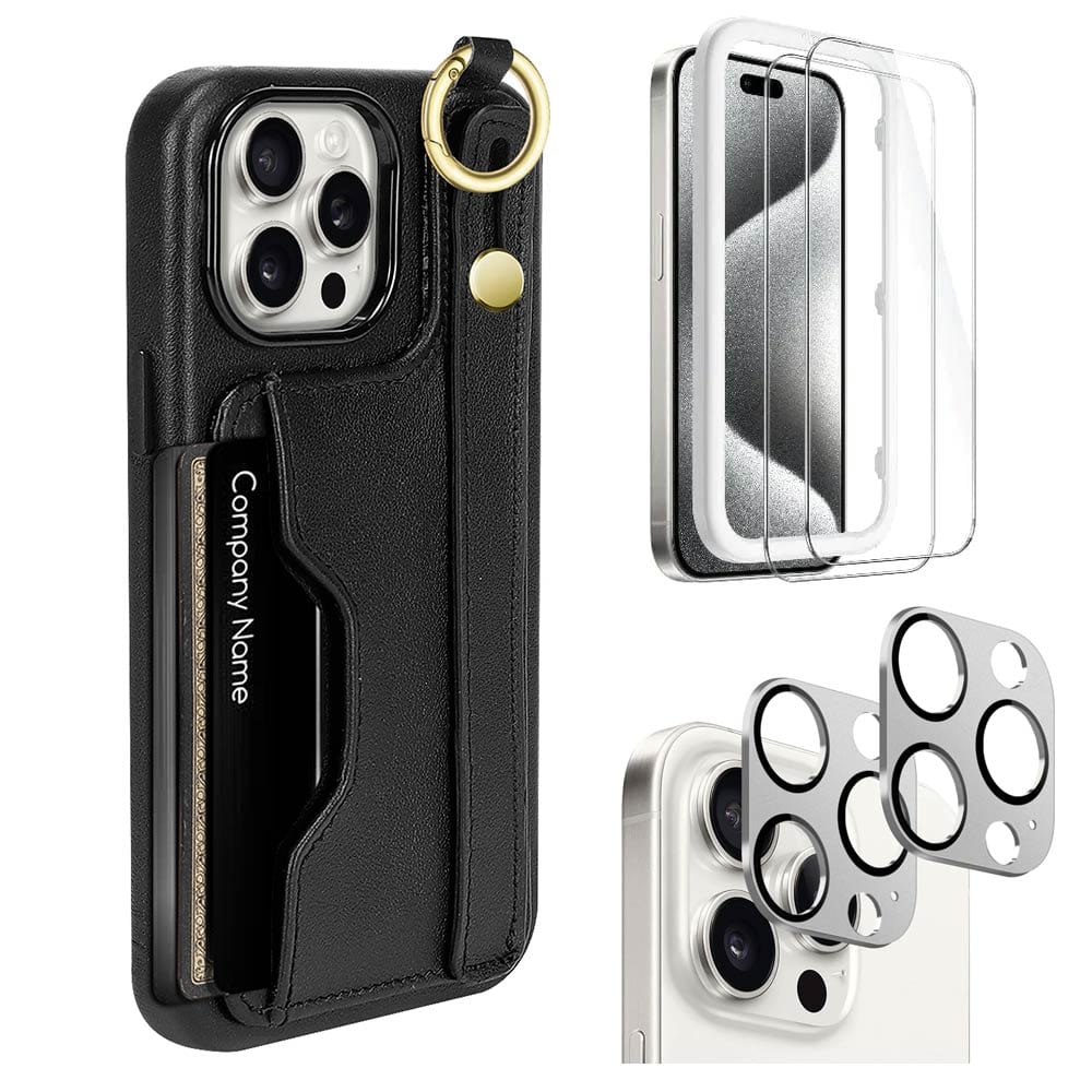 Indy Series Leather Wallet FingerGrip Case with Screen and Camera Protector - iPhone 15 Pro Max