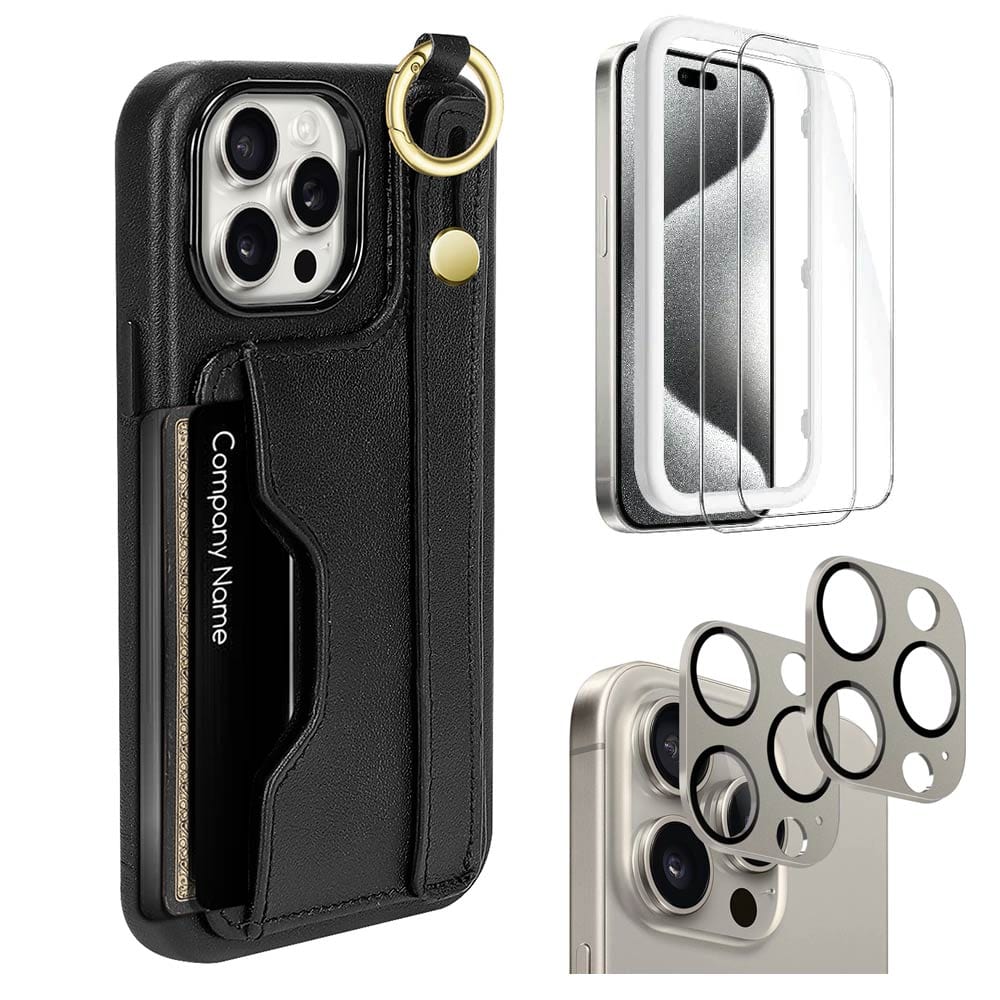 Indy Series Leather Wallet FingerGrip Case with Screen and Camera Protector - iPhone 15 Pro Max